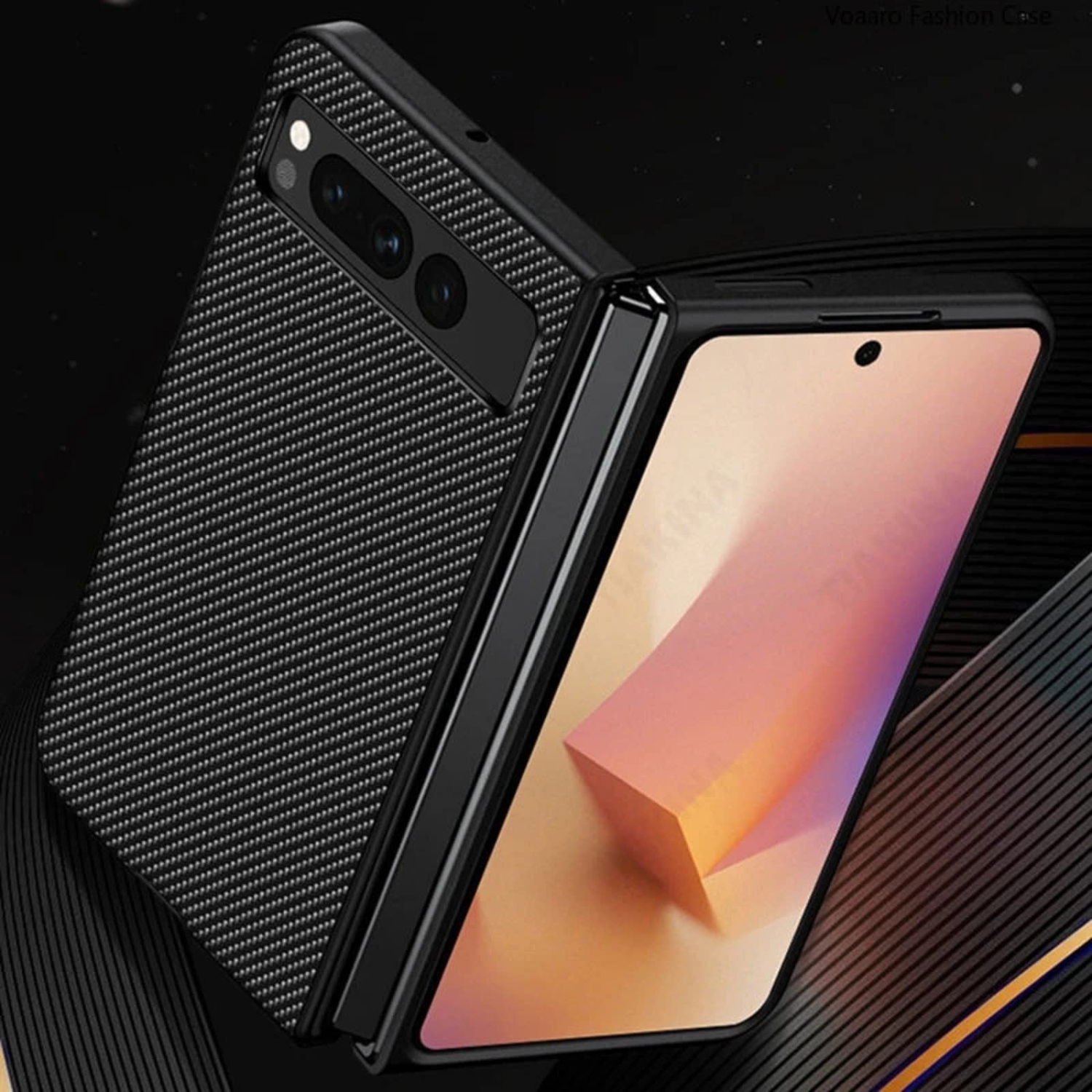 Étui pour Pixel Fold de Google, antichoc très mince et résistant aux rayures, fibre de carbone, pour Pixel Fold de Google - Noir