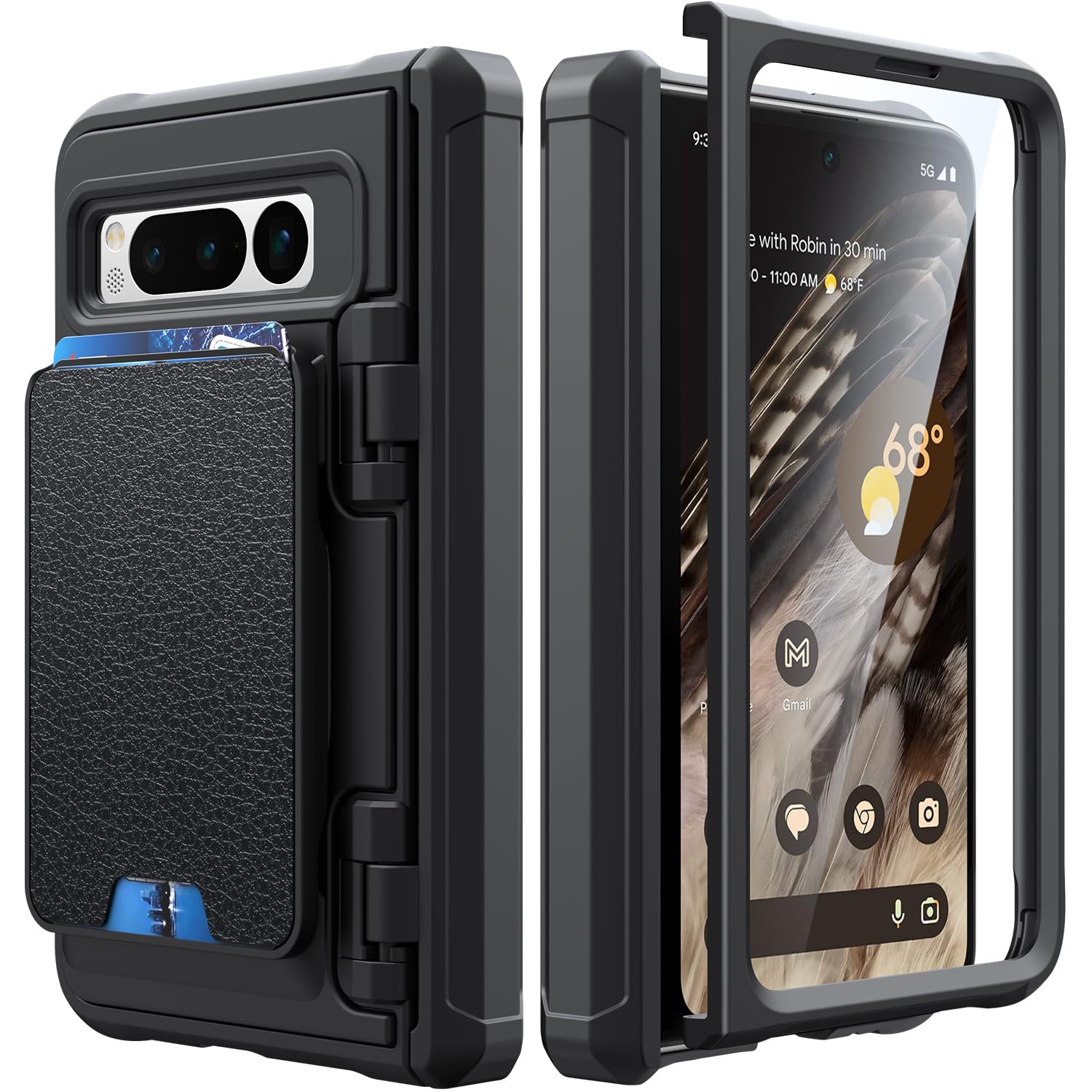 Étui pour Pixel Fold de Google, [protection contre les charnières], protecteur d'écran en verre trempé intégré avec porte-carte, étui robuste