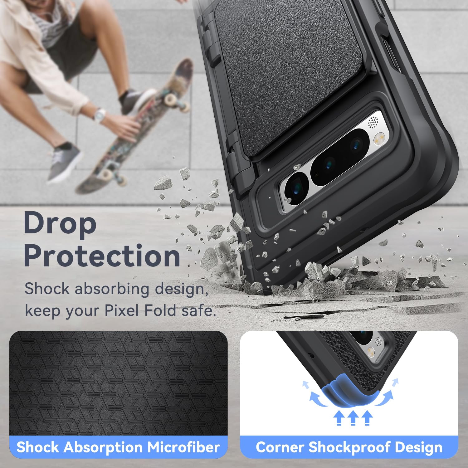 Étui pour Pixel Fold de Google, [protection contre les charnières], protecteur d'écran en verre trempé intégré avec porte-carte, étui robuste