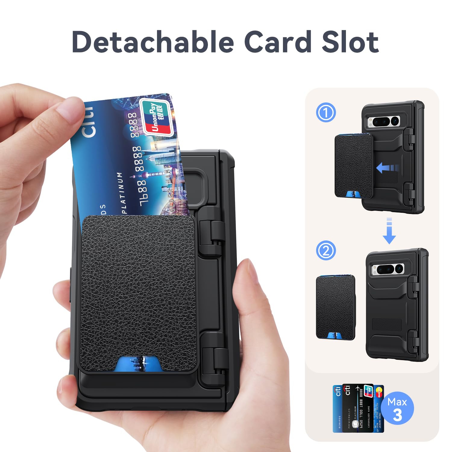 Étui pour Pixel Fold de Google, [protection contre les charnières], protecteur d'écran en verre trempé intégré avec porte-carte, étui robuste