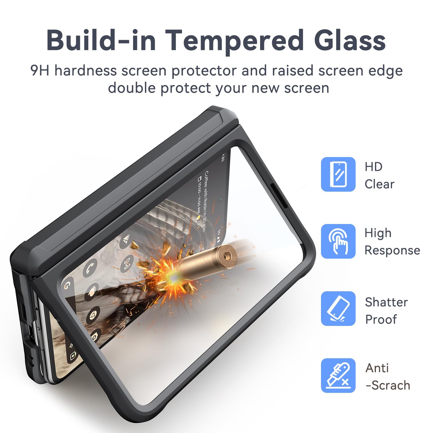 Étui pour Pixel Fold de Google, [protection contre les charnières], protecteur d'écran en verre trempé intégré avec porte-carte, étui robuste