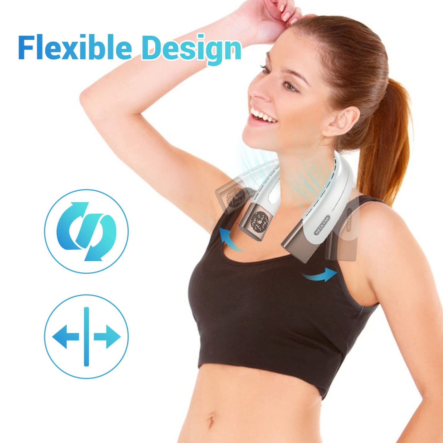 Personal Neck Fan, Hand Free Bladeless Rechargeable Bladeless Fan 5 Speeds with 3500 mAn Battery for Indoor & Outdoor