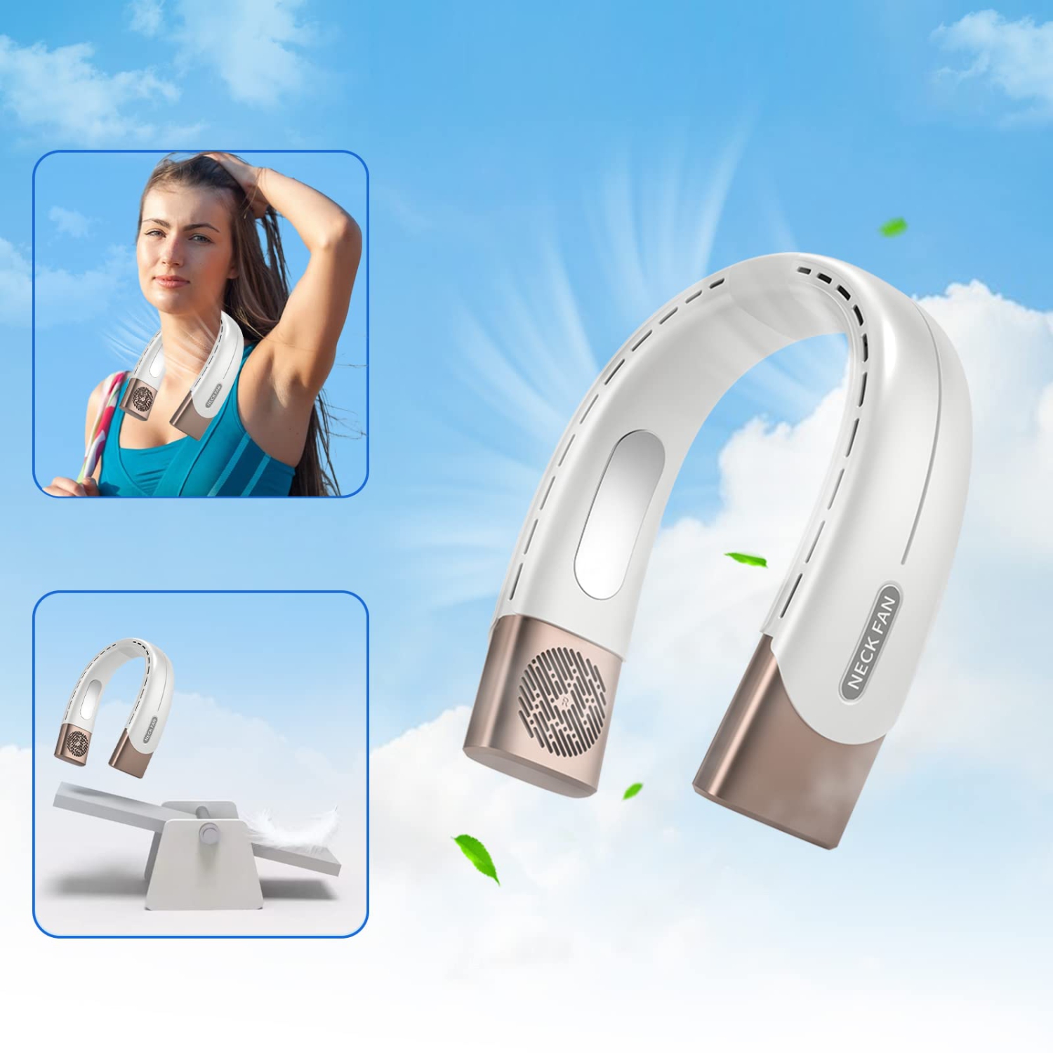 Personal Neck Fan, Hand Free Bladeless Rechargeable Bladeless Fan 5 Speeds with 3500 mAn Battery for Indoor & Outdoor