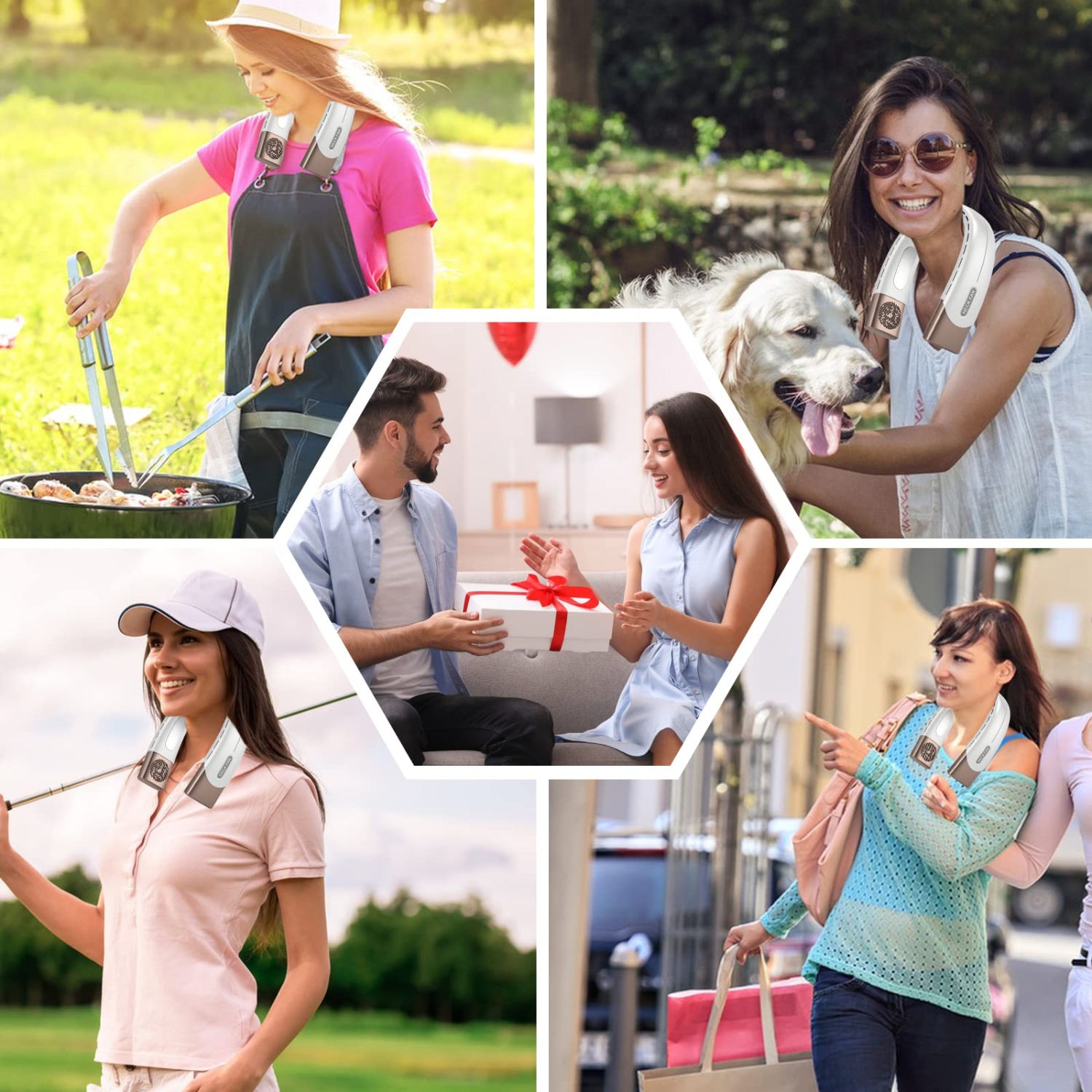 Personal Neck Fan, Hand Free Bladeless Rechargeable Bladeless Fan 5 Speeds with 3500 mAn Battery for Indoor & Outdoor