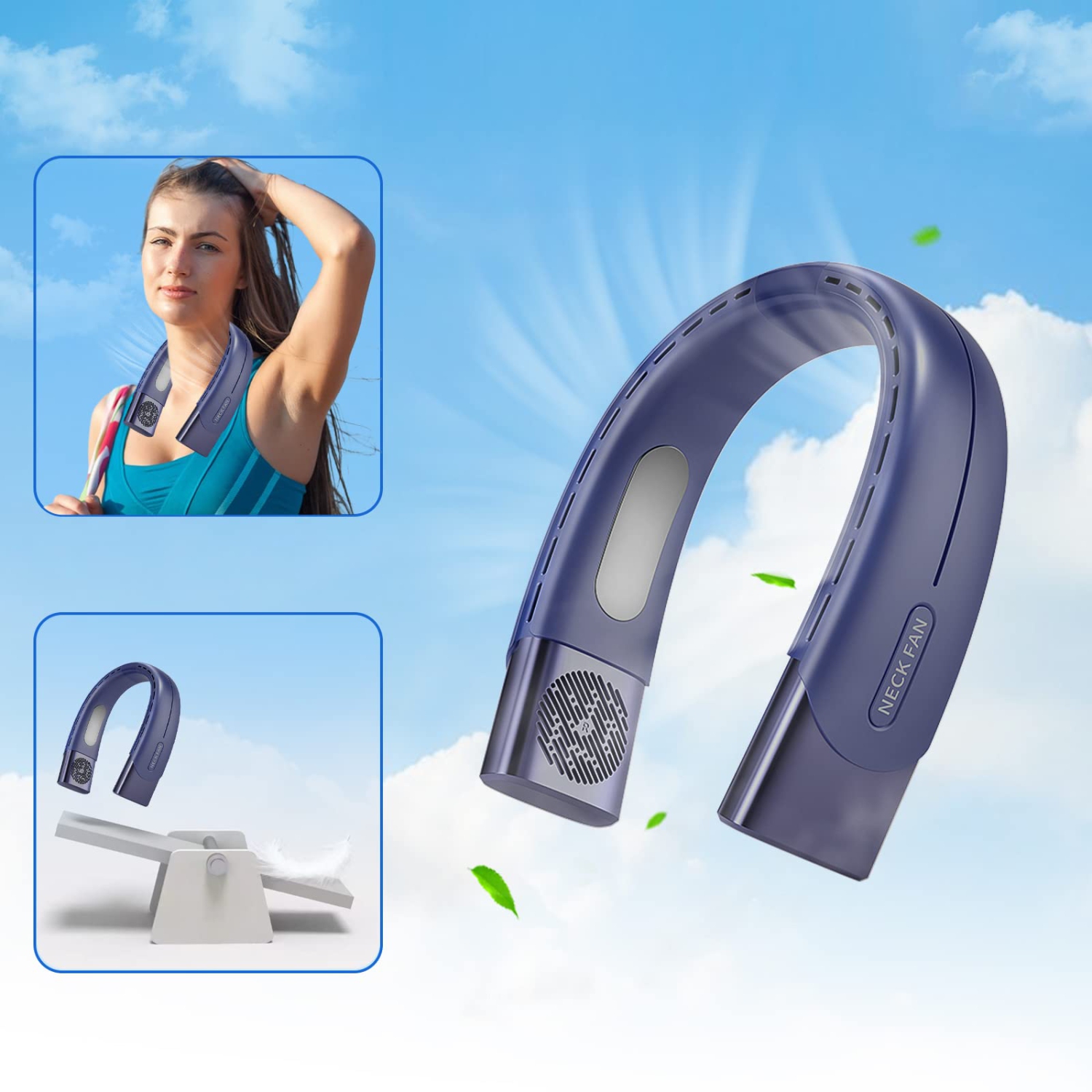 Ventilateur de cou portatif sans pales, ventilateur personnel rechargeable mains libres à 5 vitesses avec batterie de 3500 ma h pour l'intérieur et