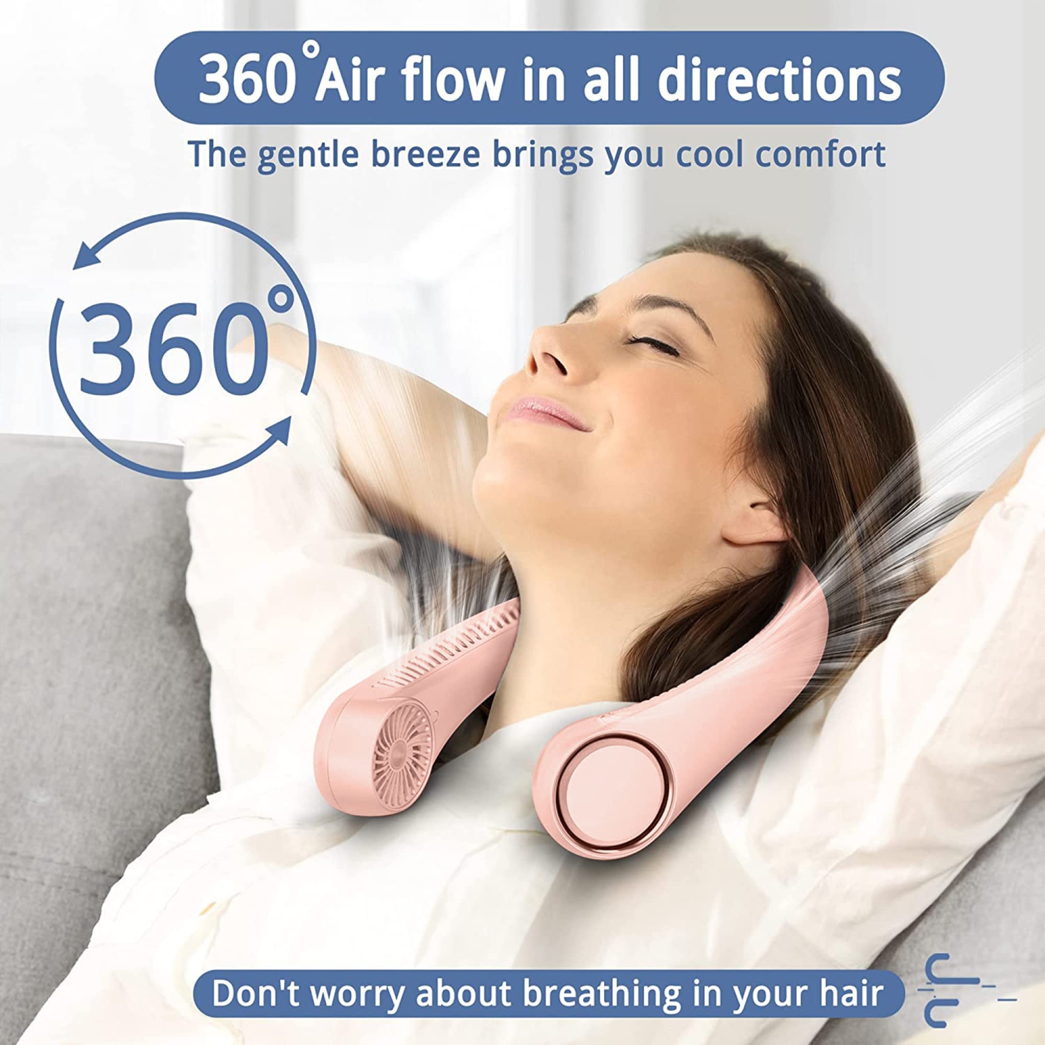 Neck Fan Portable Rechargeable, Battery Operated Neck Fans for Women 4000mAh, 360° Cooling, 3 Speeds Quiet, Personal Bladeless Small Fan Neck Cooler