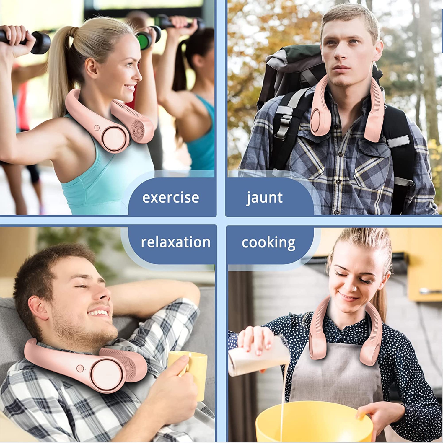 Neck Fan Portable Rechargeable, Battery Operated Neck Fans for Women 4000mAh, 360° Cooling, 3 Speeds Quiet, Personal Bladeless Small Fan Neck Cooler