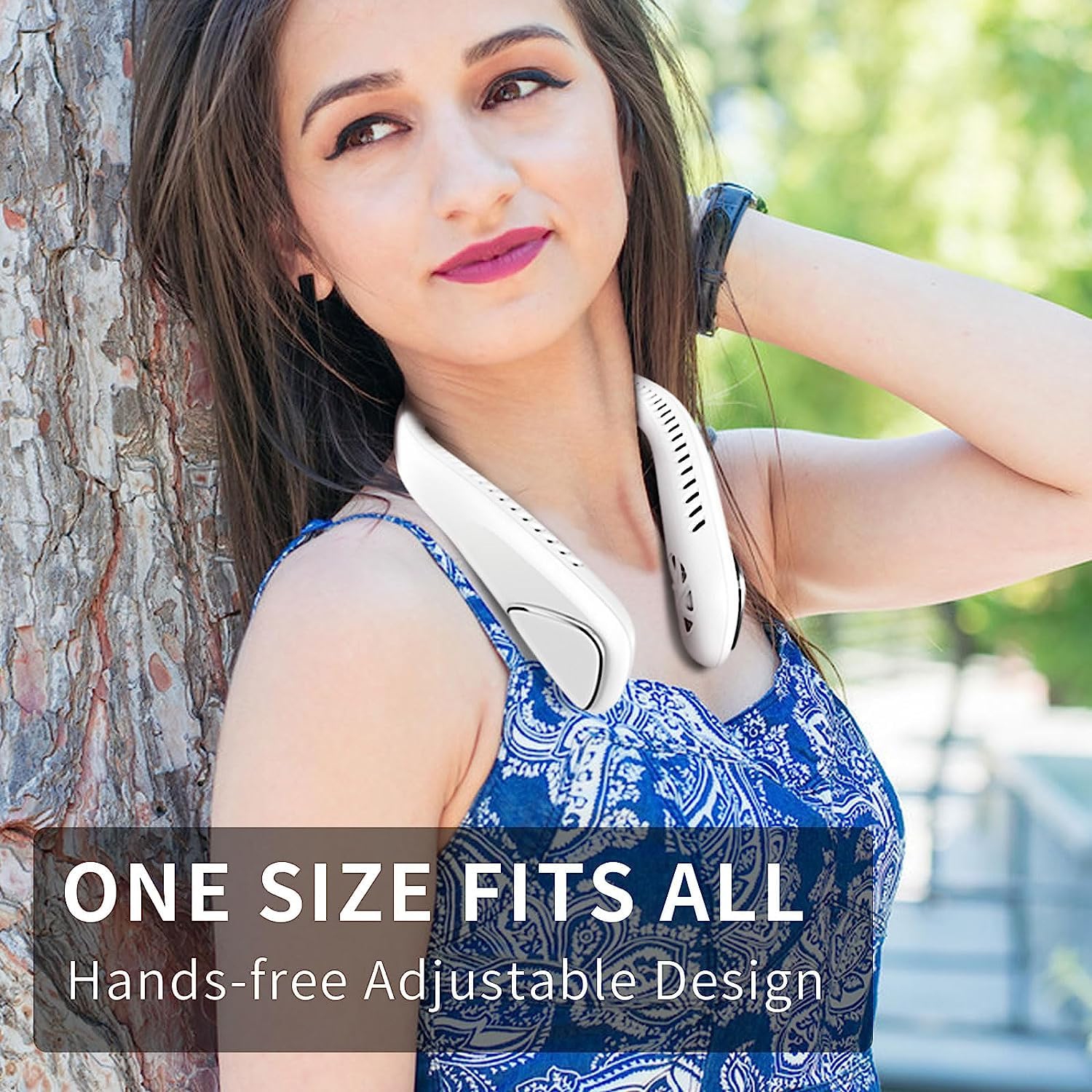 Ventilateur de cou personnel, ventilateurs de cou portable rechargeable 6000mAh à batterie ventilateur de cou sans pales - 3 vitesses (blanc）