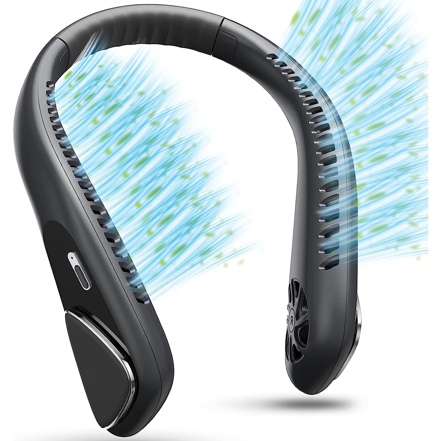 Personal Neck Fan, Neck Fans Portable Rechargable 6000mAh Battery Operated Wearable Bladeless Neck Fan-3 Speeds (Black）