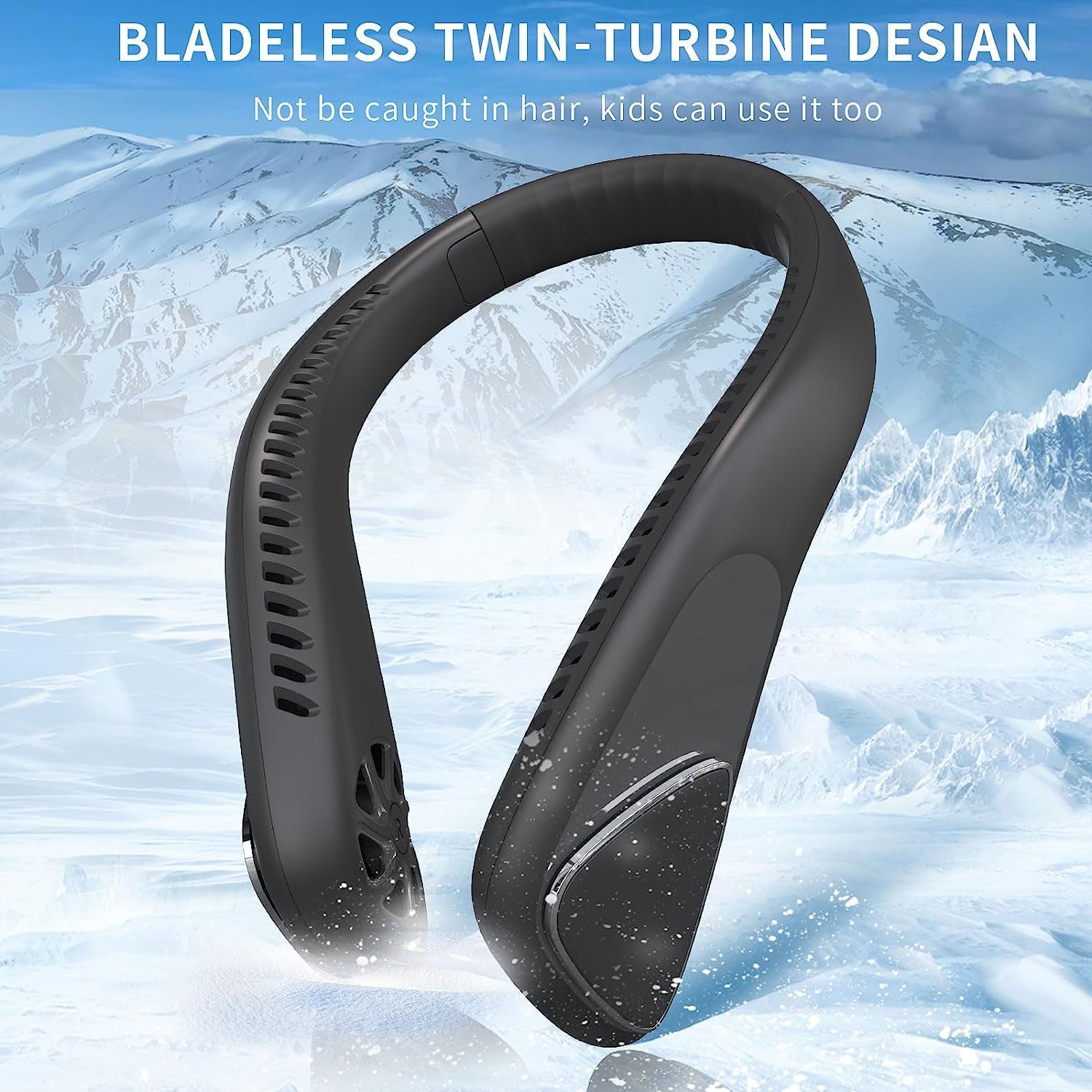 Personal Neck Fan, Neck Fans Portable Rechargable 6000mAh Battery Operated Wearable Bladeless Neck Fan-3 Speeds (Black）