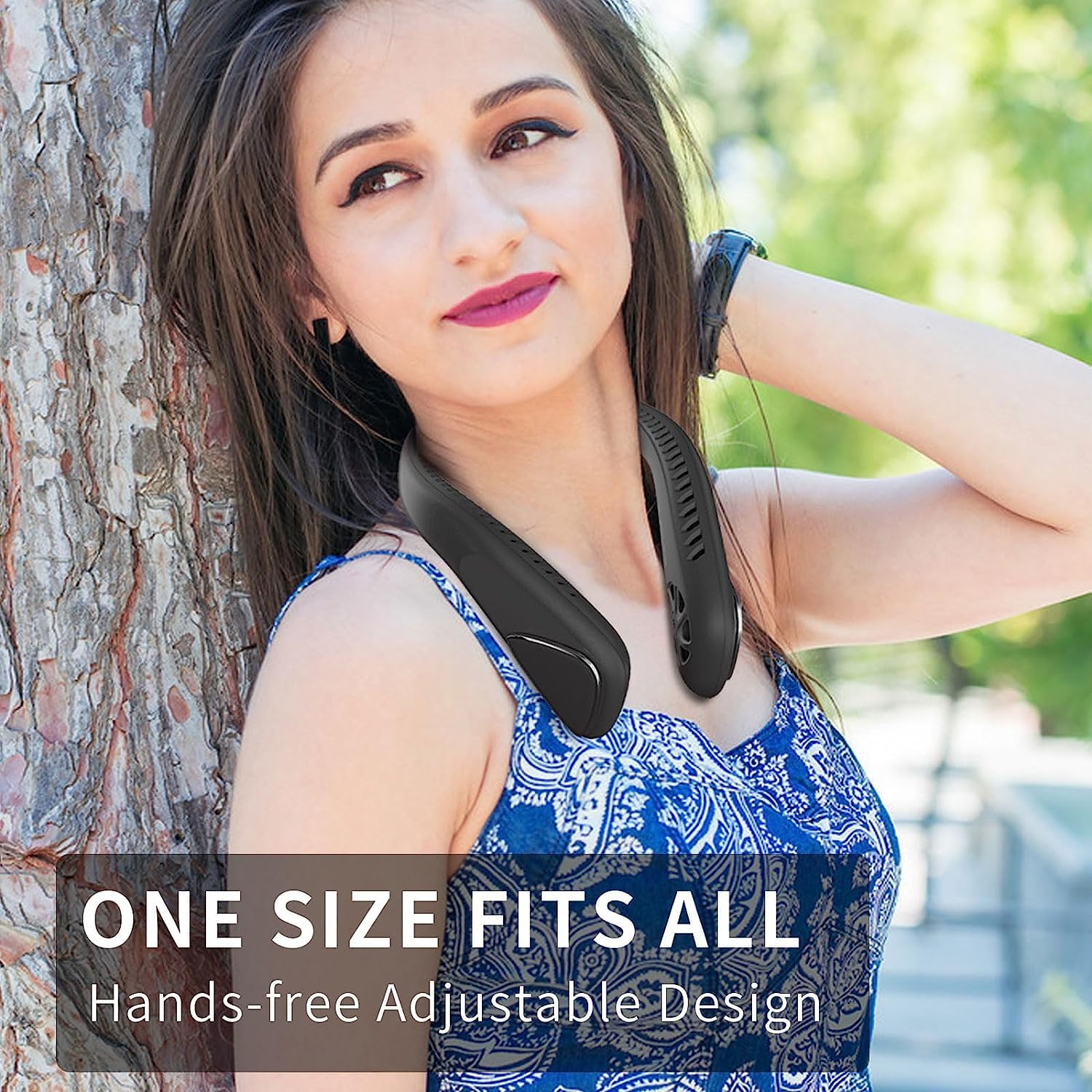 Personal Neck Fan, Neck Fans Portable Rechargable 6000mAh Battery Operated Wearable Bladeless Neck Fan-3 Speeds (Black）