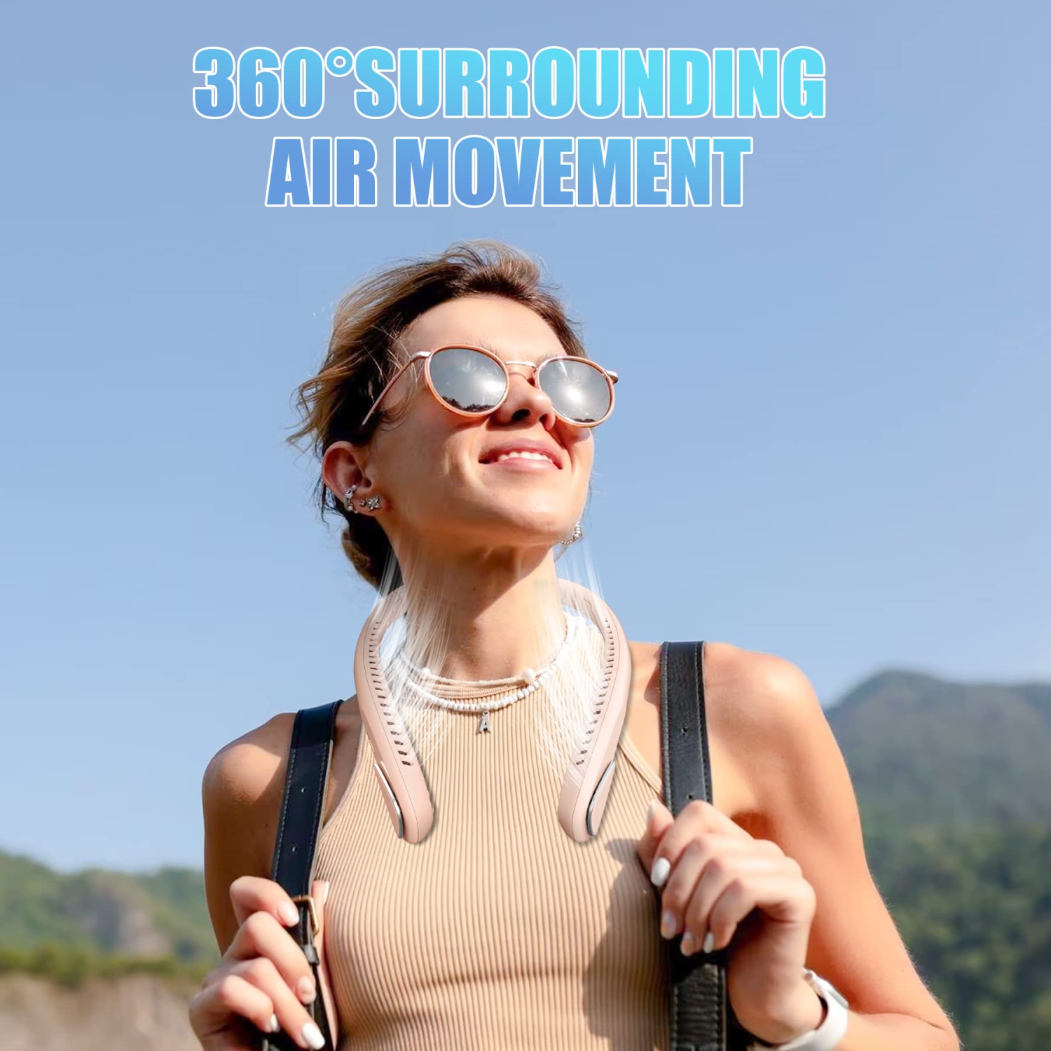 Ventilateur de cou sans pales - ventilateur personnel portatif de 6000mAh mm, ventilateurs à piles mains libres USB rechargeable