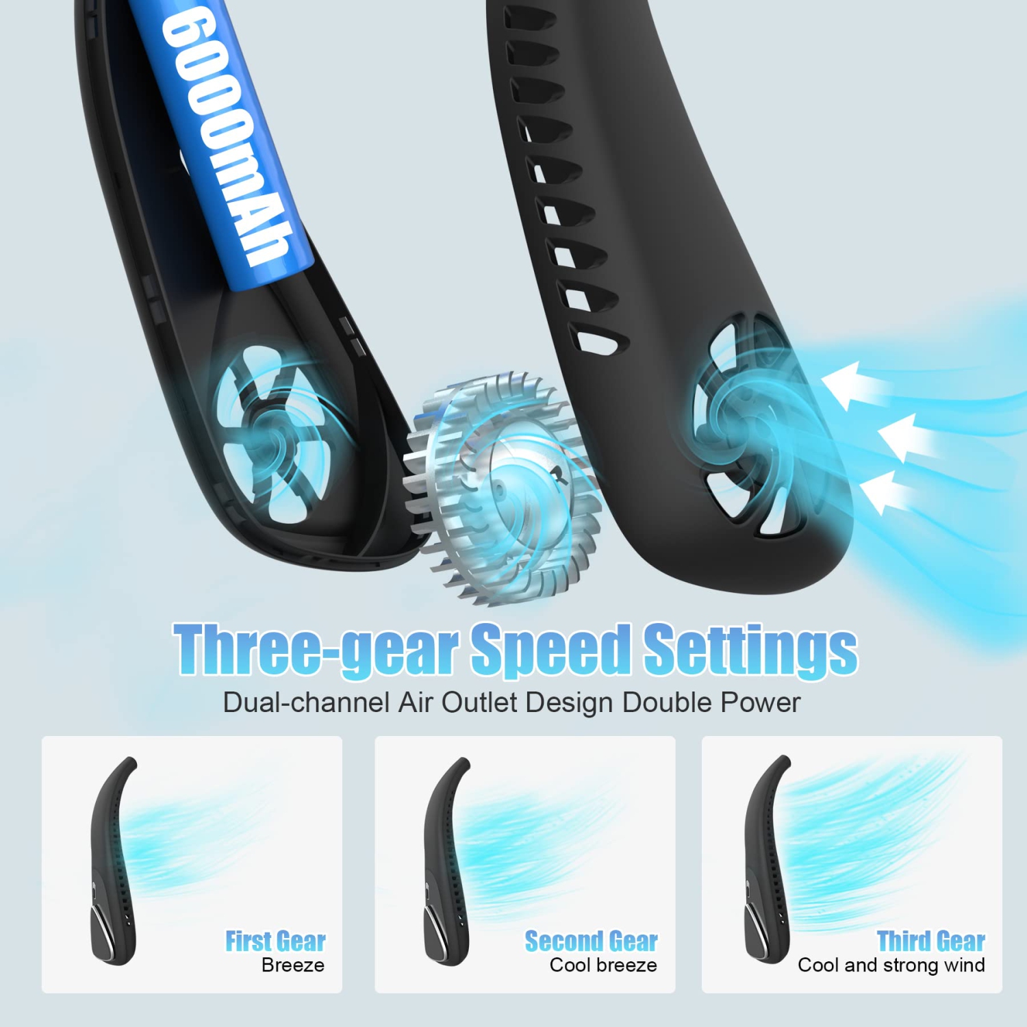 Bladeless Neck Fan - 6000mAh Portable Personal Fan, Hands-Free Battery Operated Fans USB Rechargeable