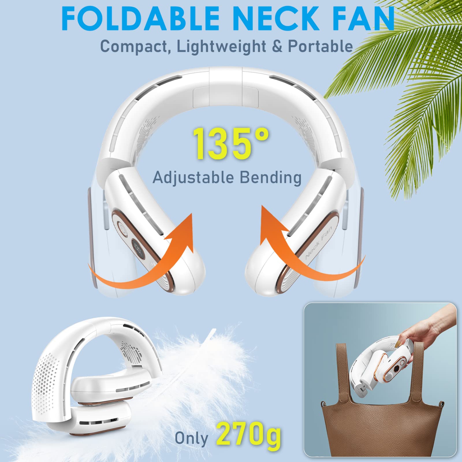 Portable Neck Fan, 4 Turbo 4000mAh Foldable 720°Cooling Powerful Airflow Hands-Free Bladeless Fan, USB Rechargeable with 3 Speeds Adjustment Low