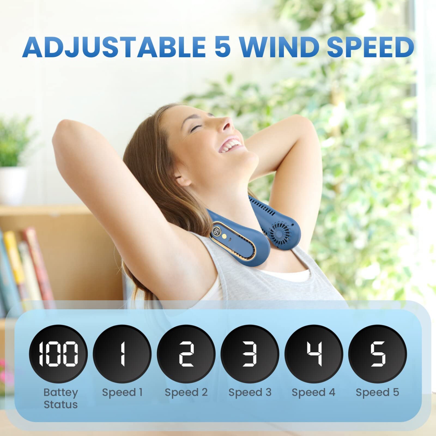 Portable Neck Fan, Neck Fan with LED Display 360°Cooling Airflow USB Rechargeable, Bladeless Neck Fan with 5 Speeds Adjustment Neck Fan Rechargeable