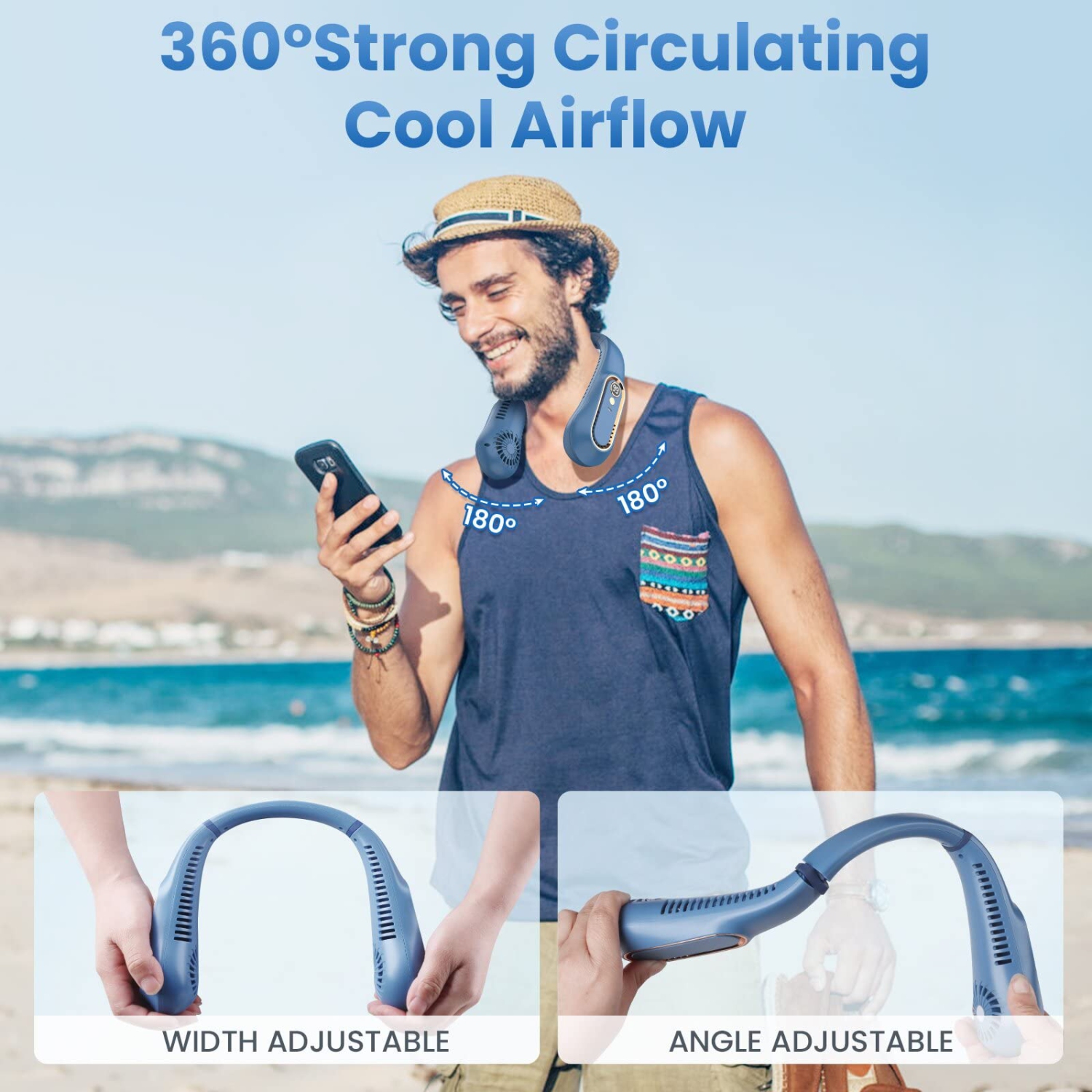 Portable Neck Fan, Neck Fan with LED Display 360°Cooling Airflow USB Rechargeable, Bladeless Neck Fan with 5 Speeds Adjustment Neck Fan Rechargeable