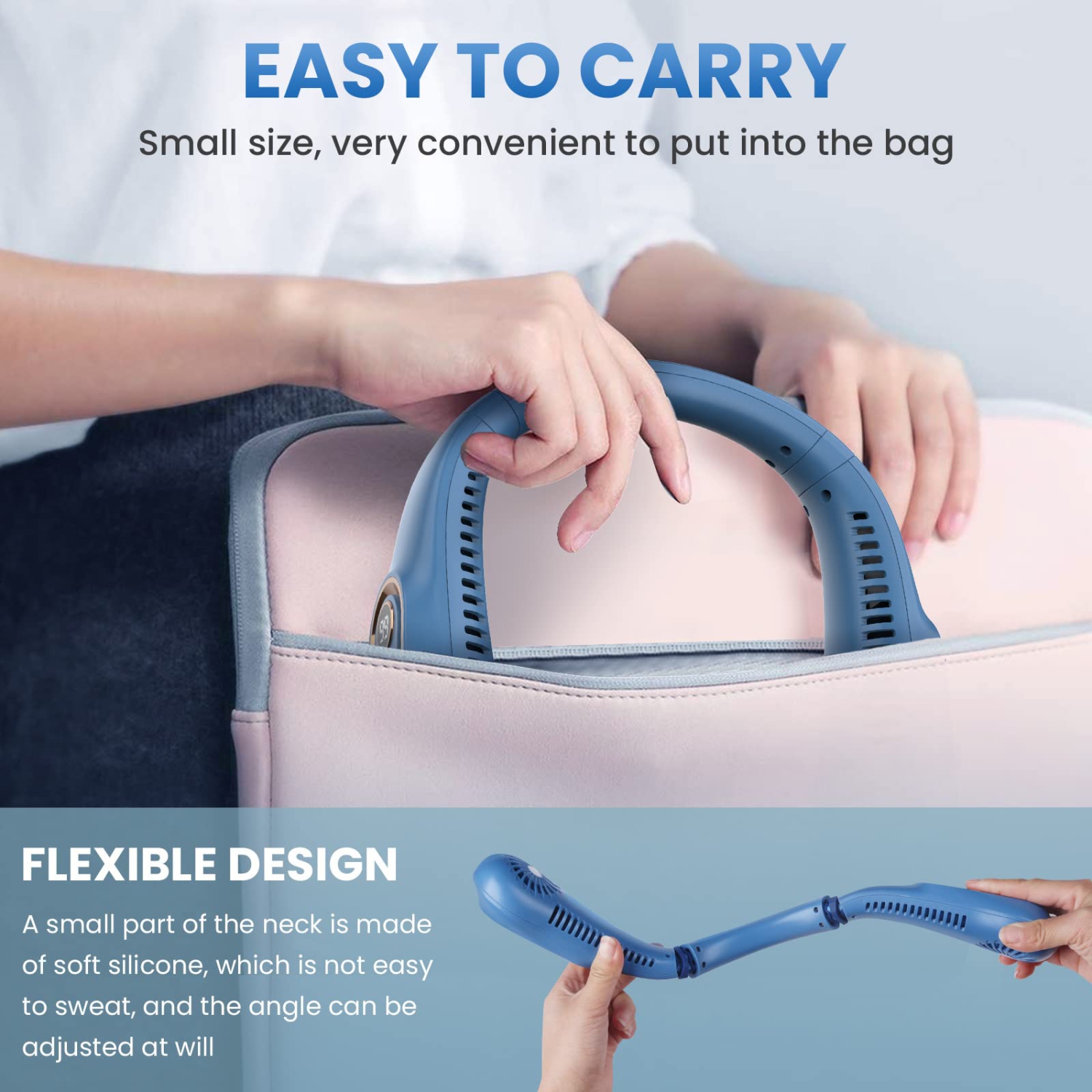 Portable Neck Fan, Neck Fan with LED Display 360°Cooling Airflow USB Rechargeable, Bladeless Neck Fan with 5 Speeds Adjustment Neck Fan Rechargeable