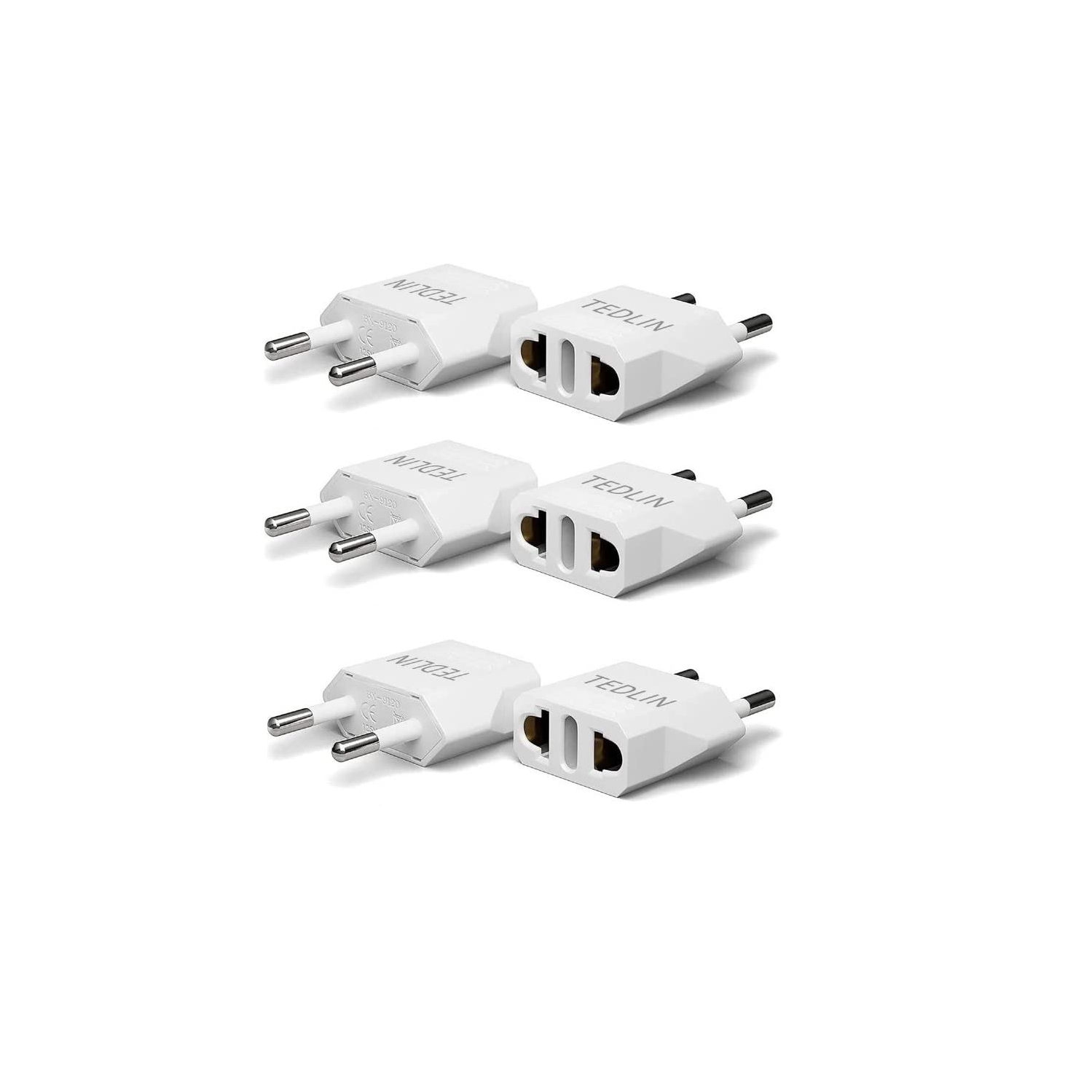 6 Pack of TEDLIN US/CA to European Plug Adapter Travel Power Plug Universal Power Jack Wall Plug Converter Input USA/Canada to Europe/Asia Socket
