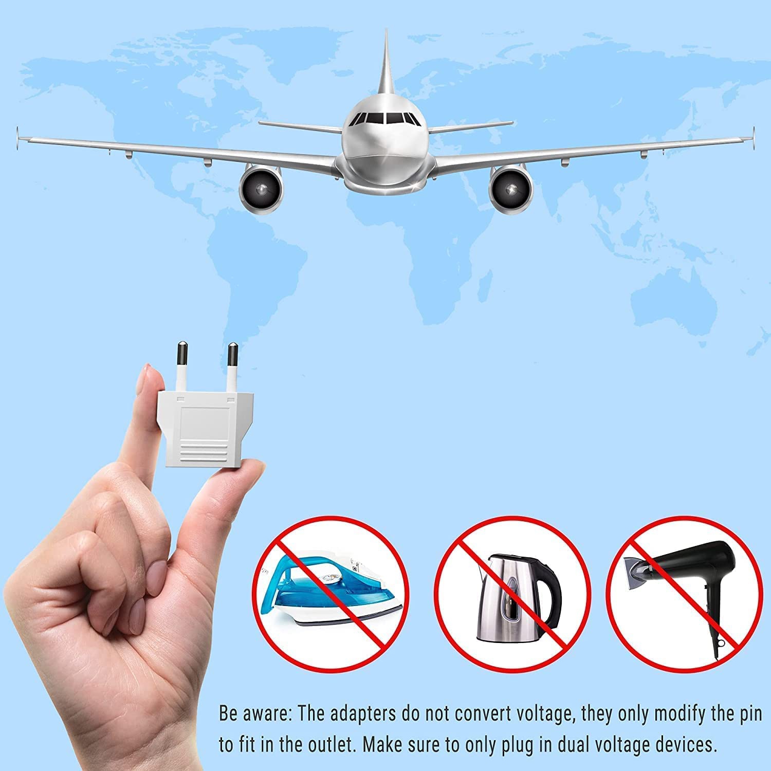 6 Pack of US/CA to European Plug Adapter Travel Power Plug Universal Power Jack Wall Plug Converter Input USA/Canada to Europe/Asia Socket