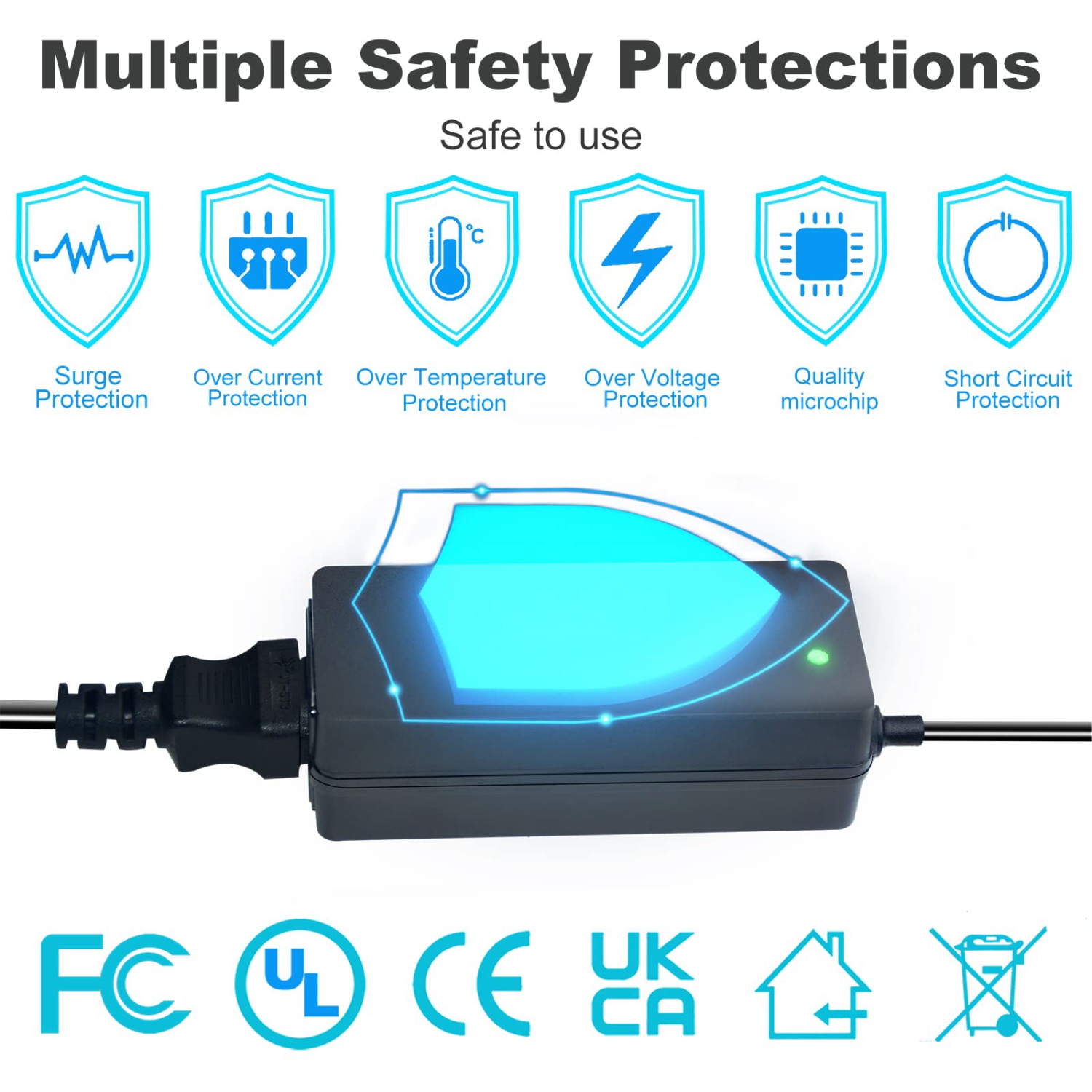 12V 5A Power Supply AC/DC Adapter, AC 100-240V to DC 12V Power Adapter Converter Transformer with 14 DC Tips, US Plug Switching 12 Volt 5 Amp 60W