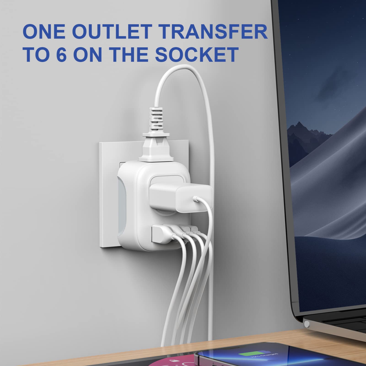 International Travel Plug Power Adapter, 6-in-1 with 2 American Outlets, 2 USB-C & 2 USB-A Ports, Type C Charger for The US to Europe Iceland Spain