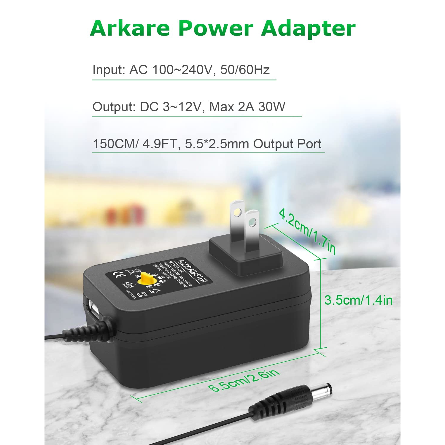 30W Universal AC to DC Power Adapter Adjustable Power Supply 3V