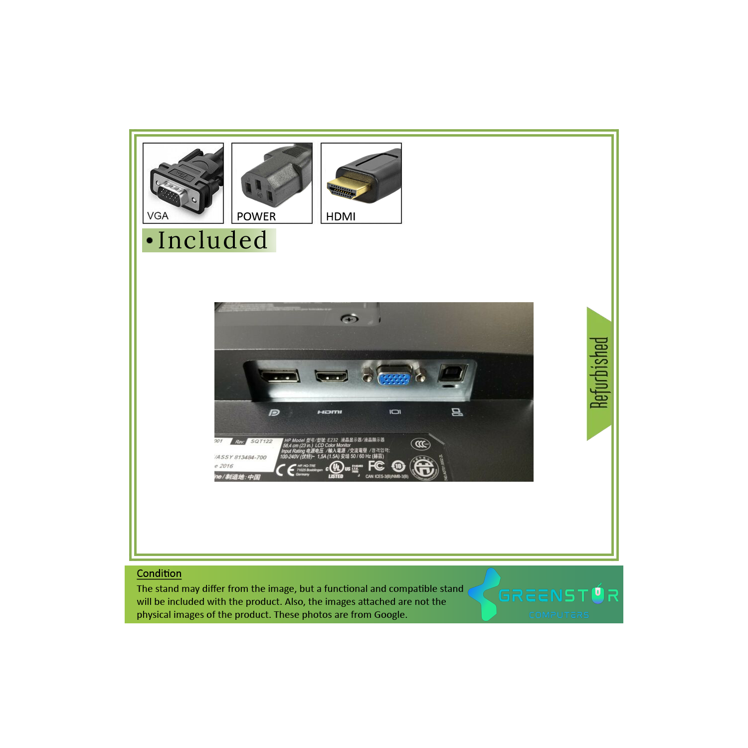 Refurbished(Good) - HP EliteDisplay E232 23" 1920x1080 FHD LED Backlight LCD IPS Monitor