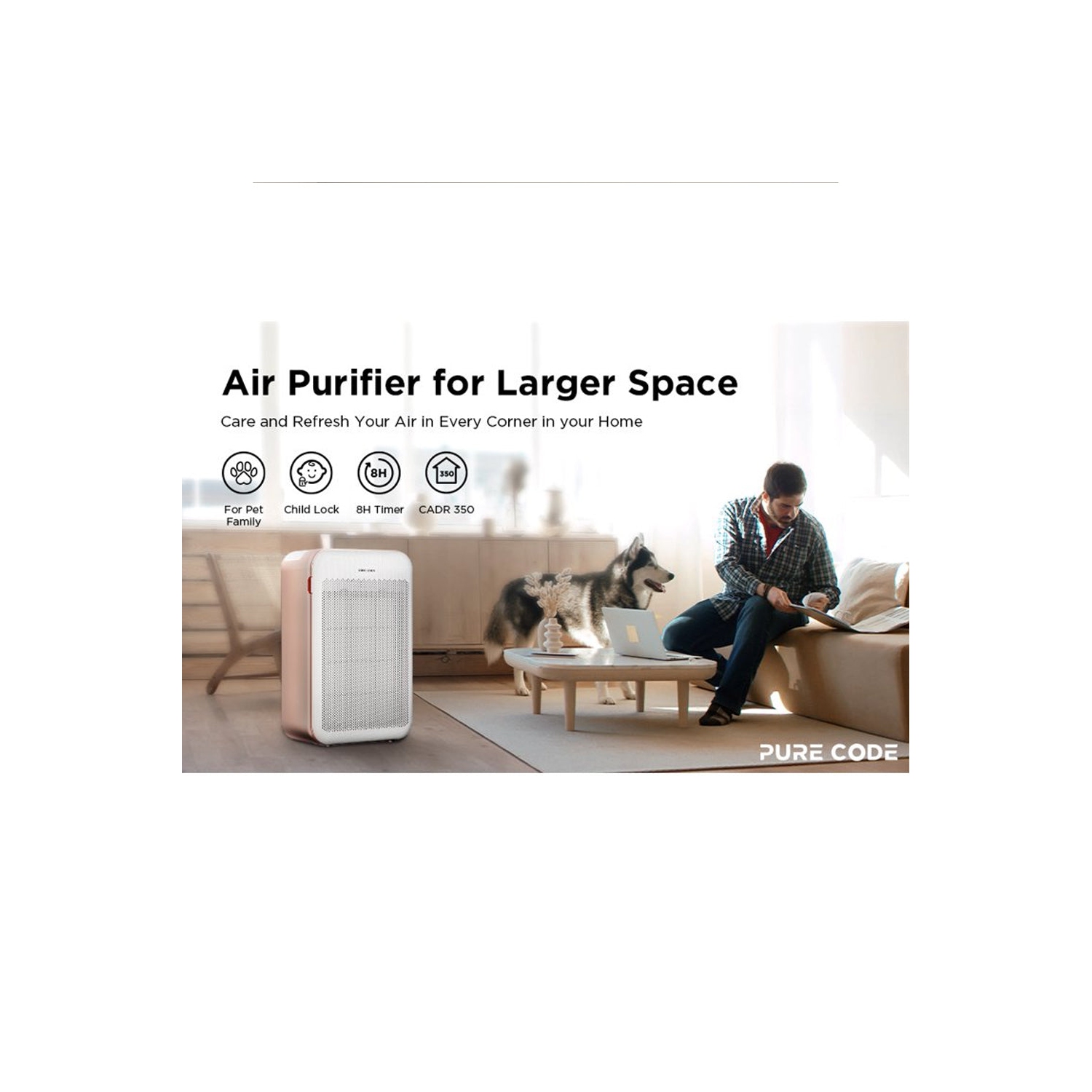 PURE CODE APU-S1WUS Air Purifier Washable Pre Filter H13 True HEPA