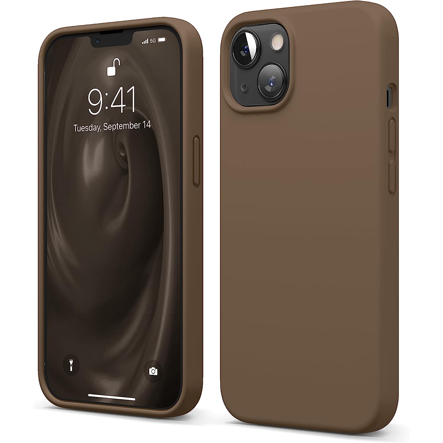 elago Compatible with iPhone 13 Case, Liquid Silicone Case, Full Body Screen Camera Protective Cover, Shockproof, Slim Phone Case, Anti-Scratch Soft Microfiber Lining, 6.1" (Brown)