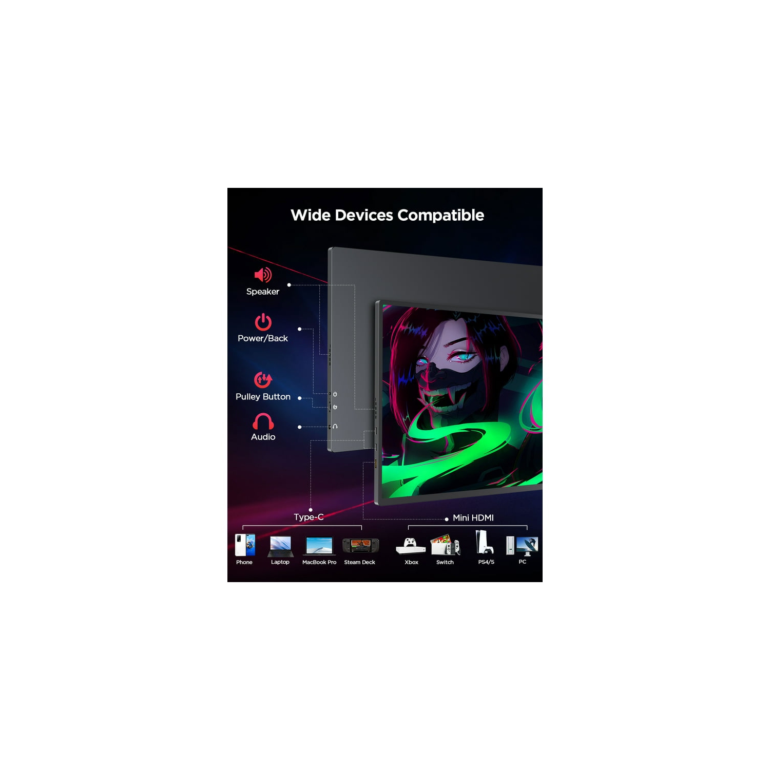 UPERFECT 16" Portable Gaming Monitor 120HZ 2K QHD for PS5, Xbox, Nintendo Switch, HDR FreeSync