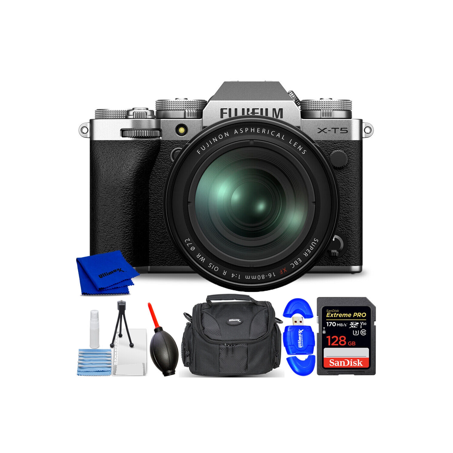 FUJIFILM X-T5 Mirrorless Camera with 16-80mm Lens (Silver) 16782662 - 7PC Bundle