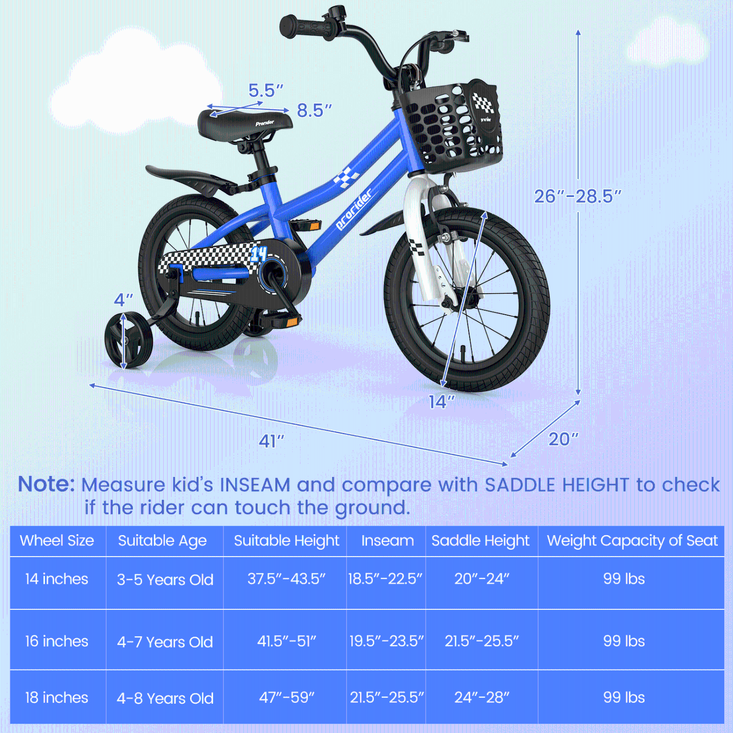 Costway 14 Kid's Bike with Removable Training Wheels & Basket for