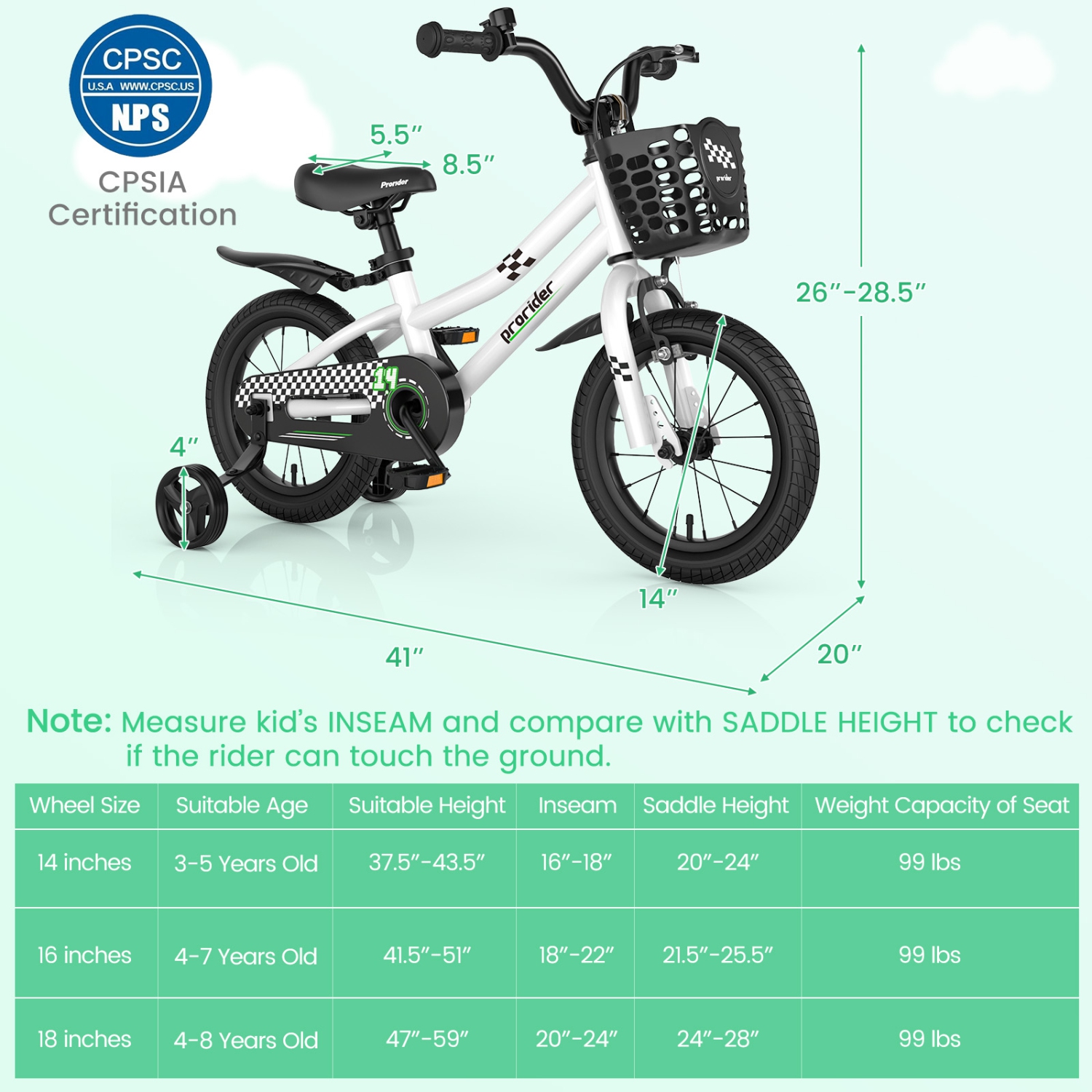 Costway 14" Kid's Bike with Removable Training Wheels & Basket for 3-5 Years Old