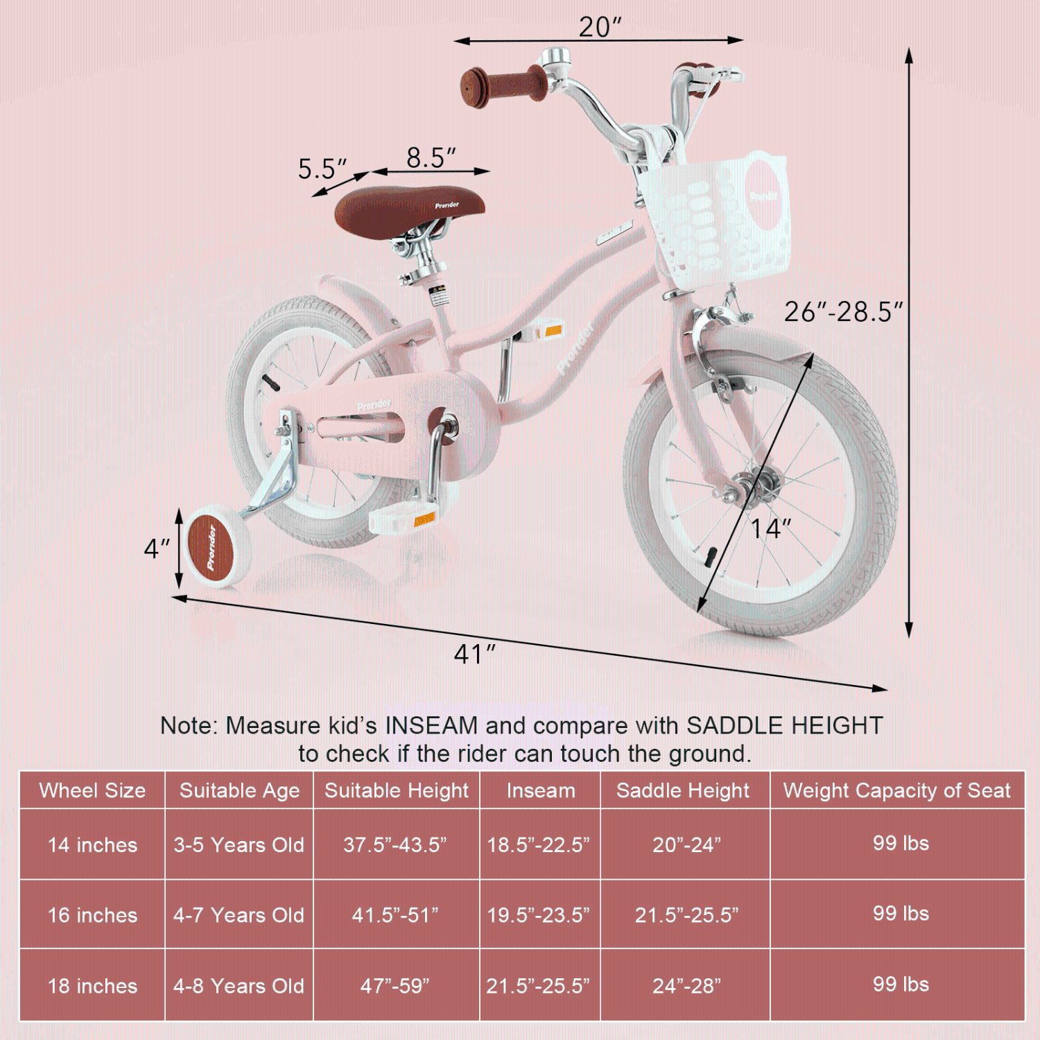 Costway 14" Kid's Bike with Removable Training Wheels & Basket for 3-5 Years Old