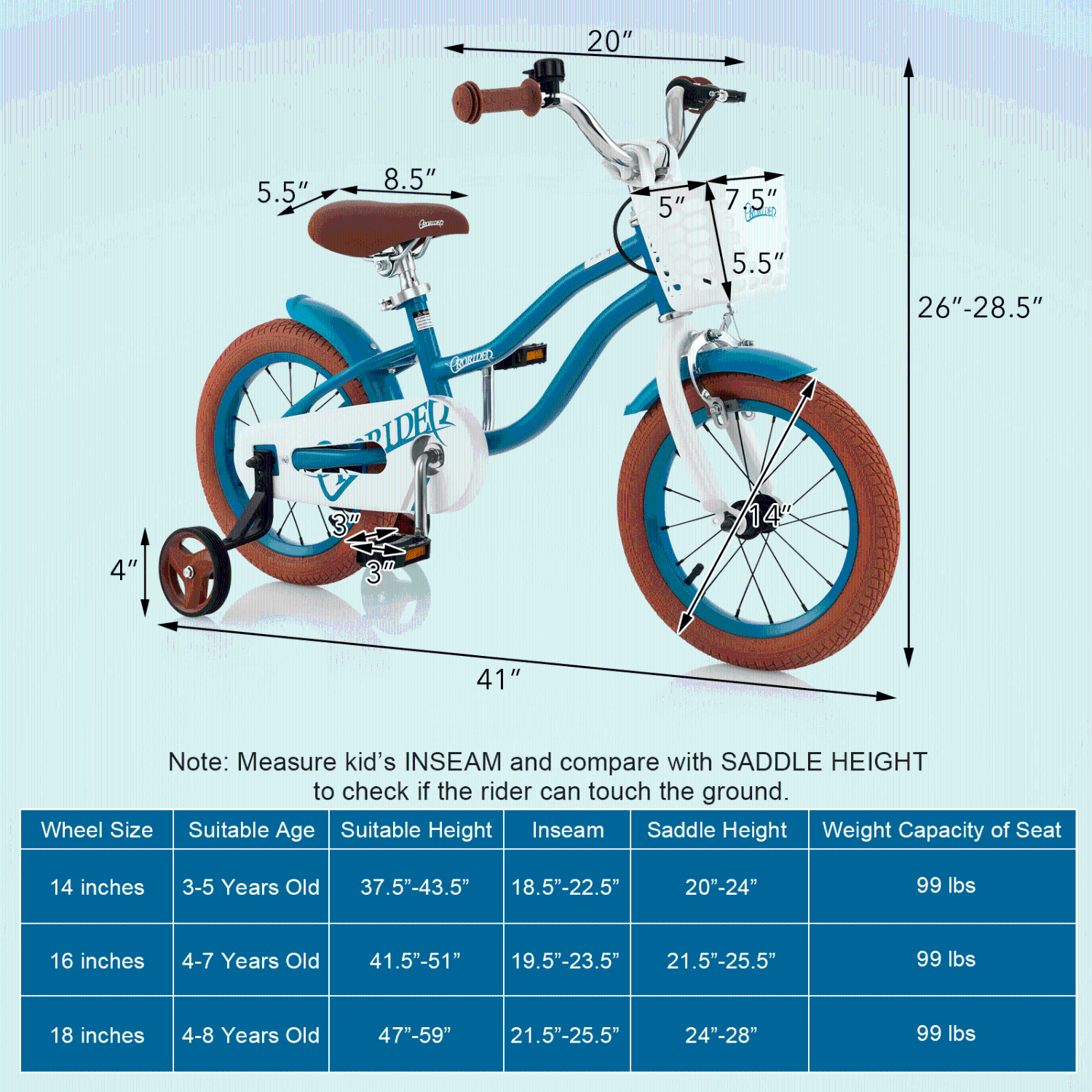 Vélo de 14 po pour enfants avec roues d'entraînement amovibles et panier de Costway pour enfants de 3-5 ans