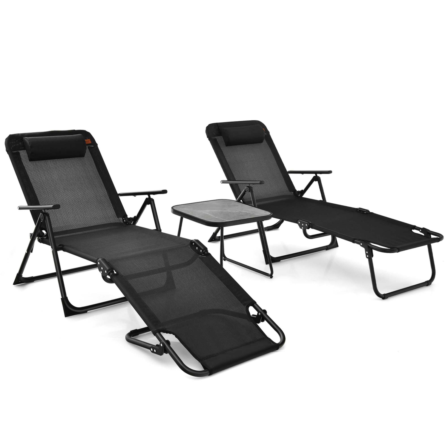 Costway 3pcs Patio Folding Chaise Lounge Chair PVC Tabletop Set Outdoor Portable Beach