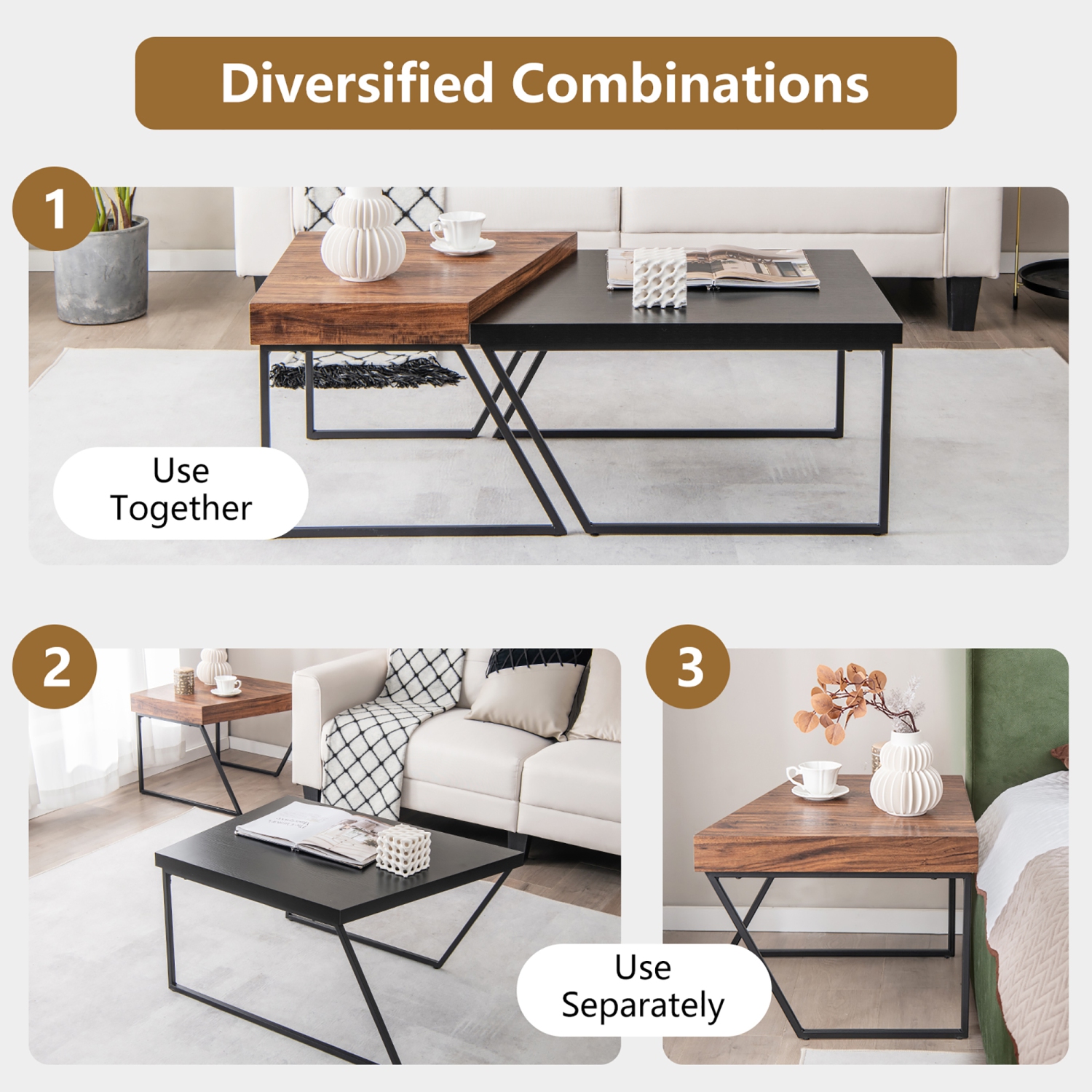 Costway Nesting Table Modern Coffee Table Set of 2 Stacking Side Table ...