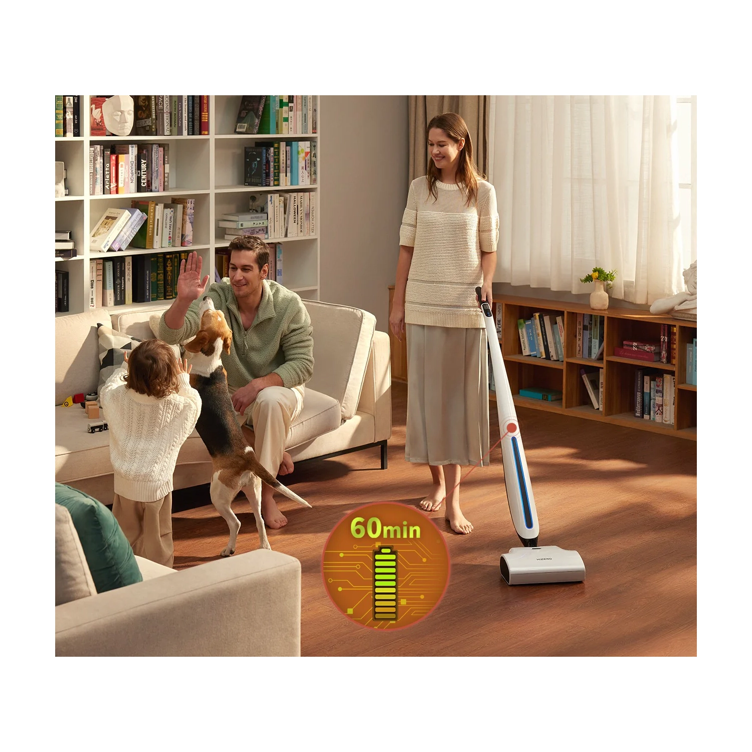 HIZERO Bionic Hard Floor Cleaner,Lightweight Cordless Wet Dry Electric Mop, Quiet Stick Hardwood Floors Cleaners, No Suction As Vacuums, Sweep Mop