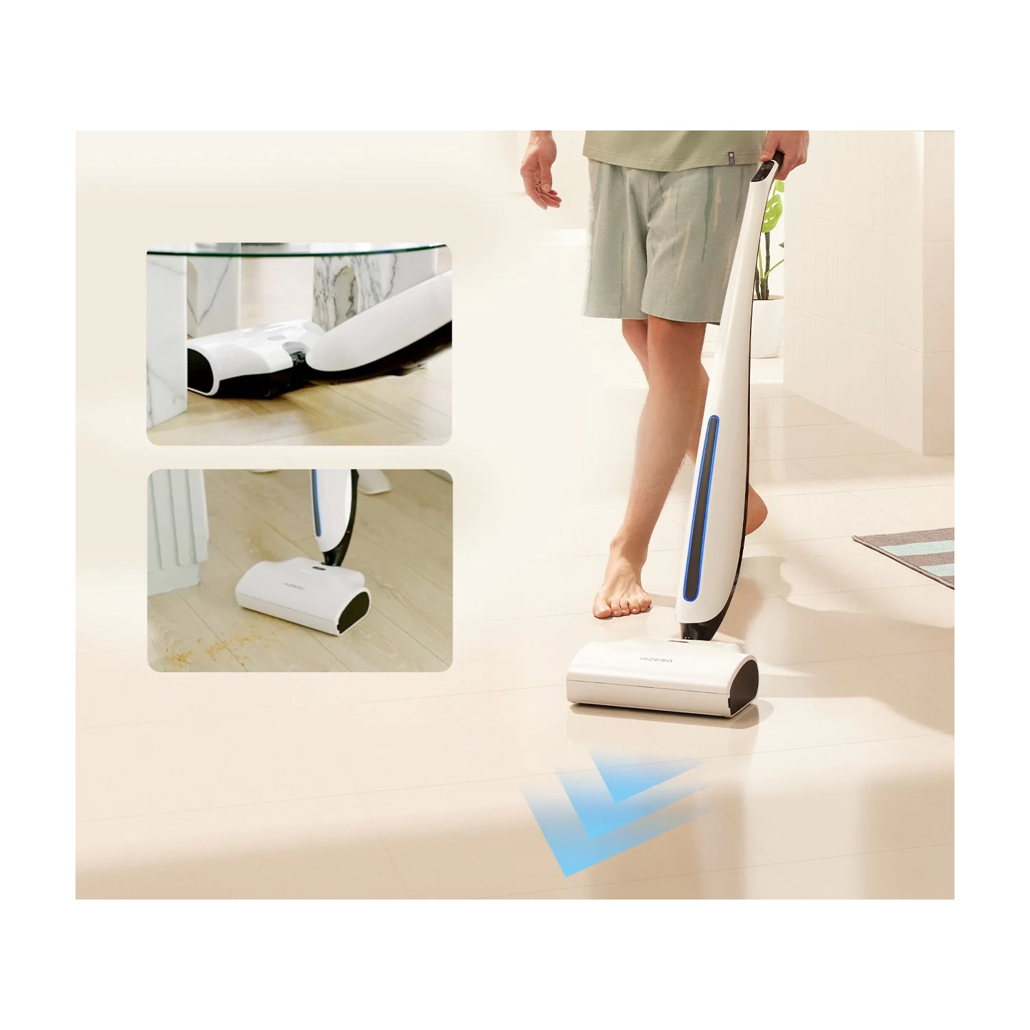 HIZERO Bionic Hard Floor Cleaner,Lightweight Cordless Wet Dry Electric Mop, Quiet Stick Hardwood Floors Cleaners, No Suction As Vacuums, Sweep Mop