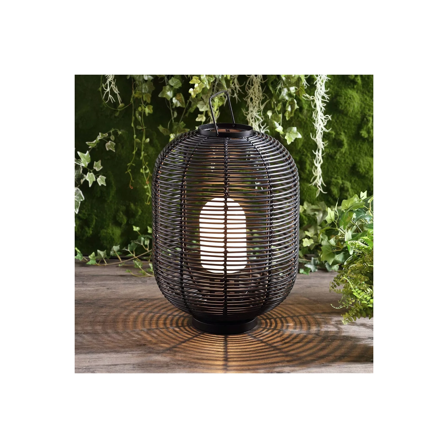 26.7" Outdoor Woven Oval Asian Lantern Black