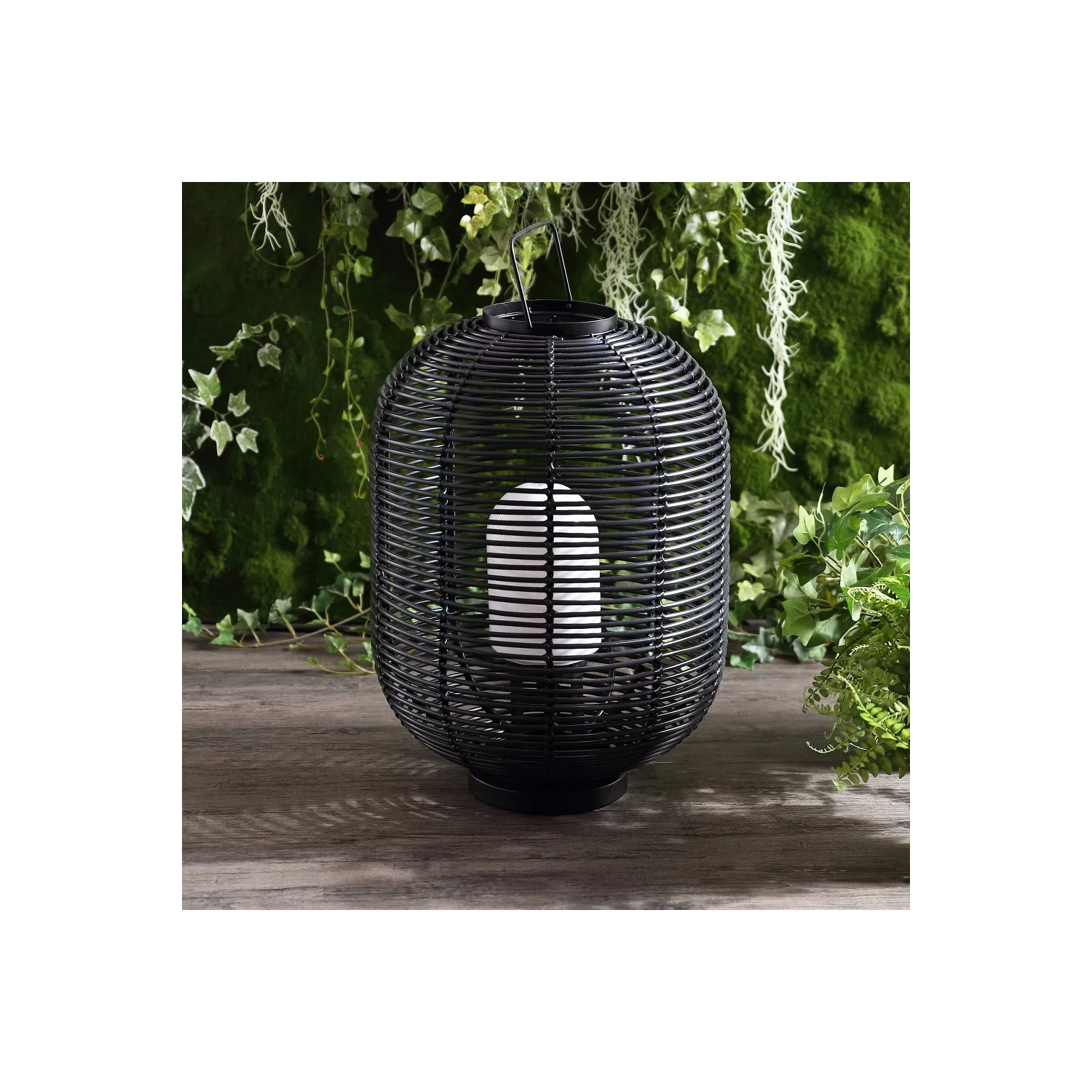 26.7" Outdoor Woven Oval Asian Lantern Black