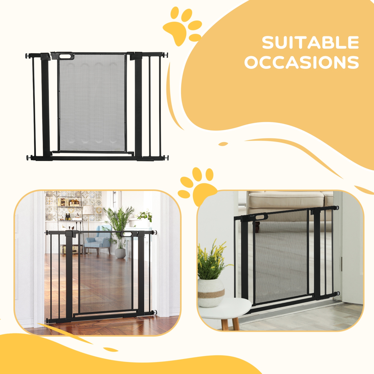 PawHut 29.5"-40.6" Metal Pet Gate, w/ Auto Closing Door, Double Locking, Dog Gate for Doorways, Stairs, Hallways, Indoor/Outdoor, Black