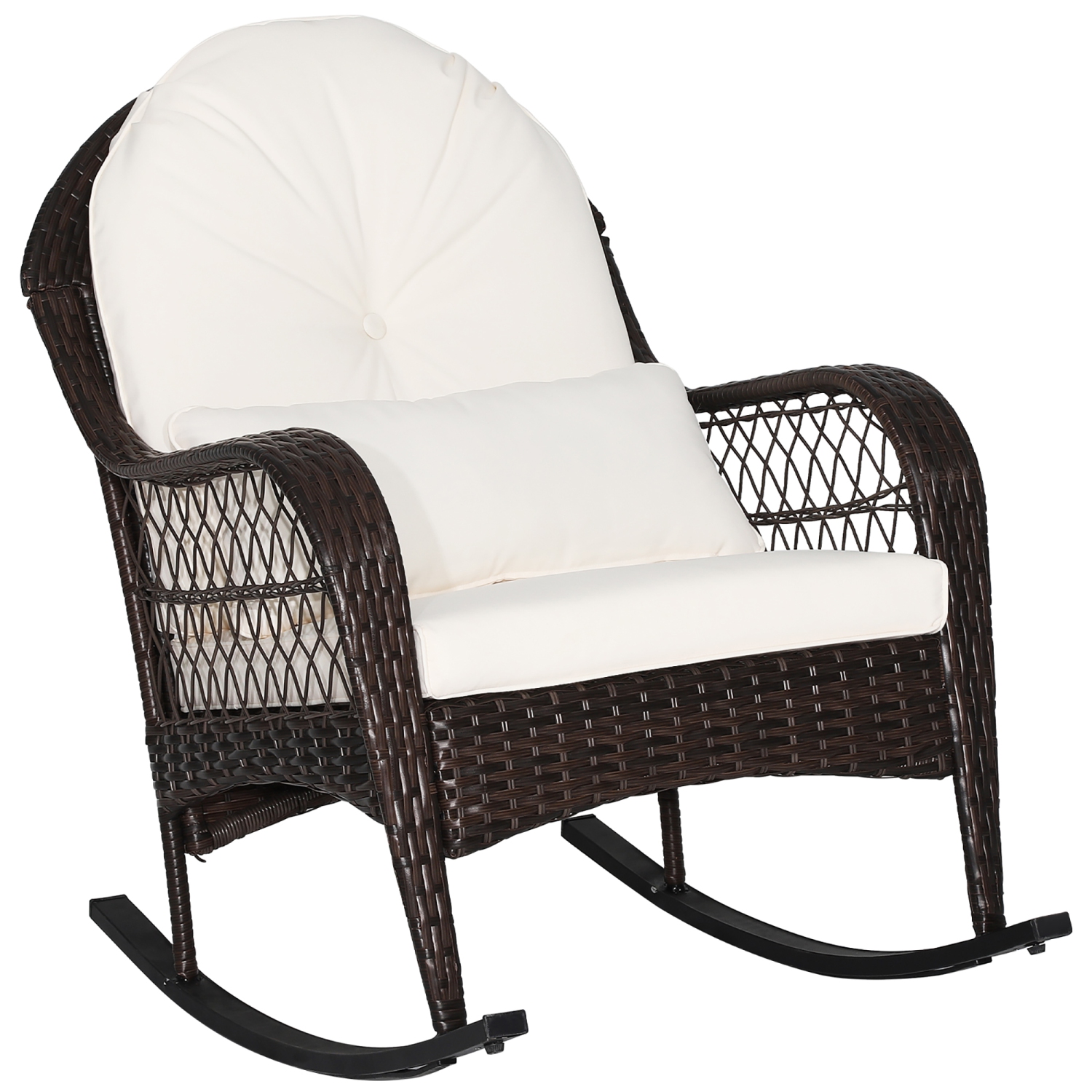 Costway Patio Wicker Rocking Chair W/Seat Back Cushions & Lumbar Pillow Porch Off