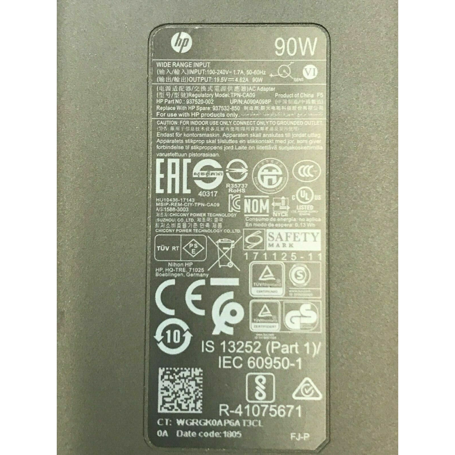 New Genuine HP Slim 90W TPN-CA09 937520-002 AC Adapter 937532-850 A090A098P