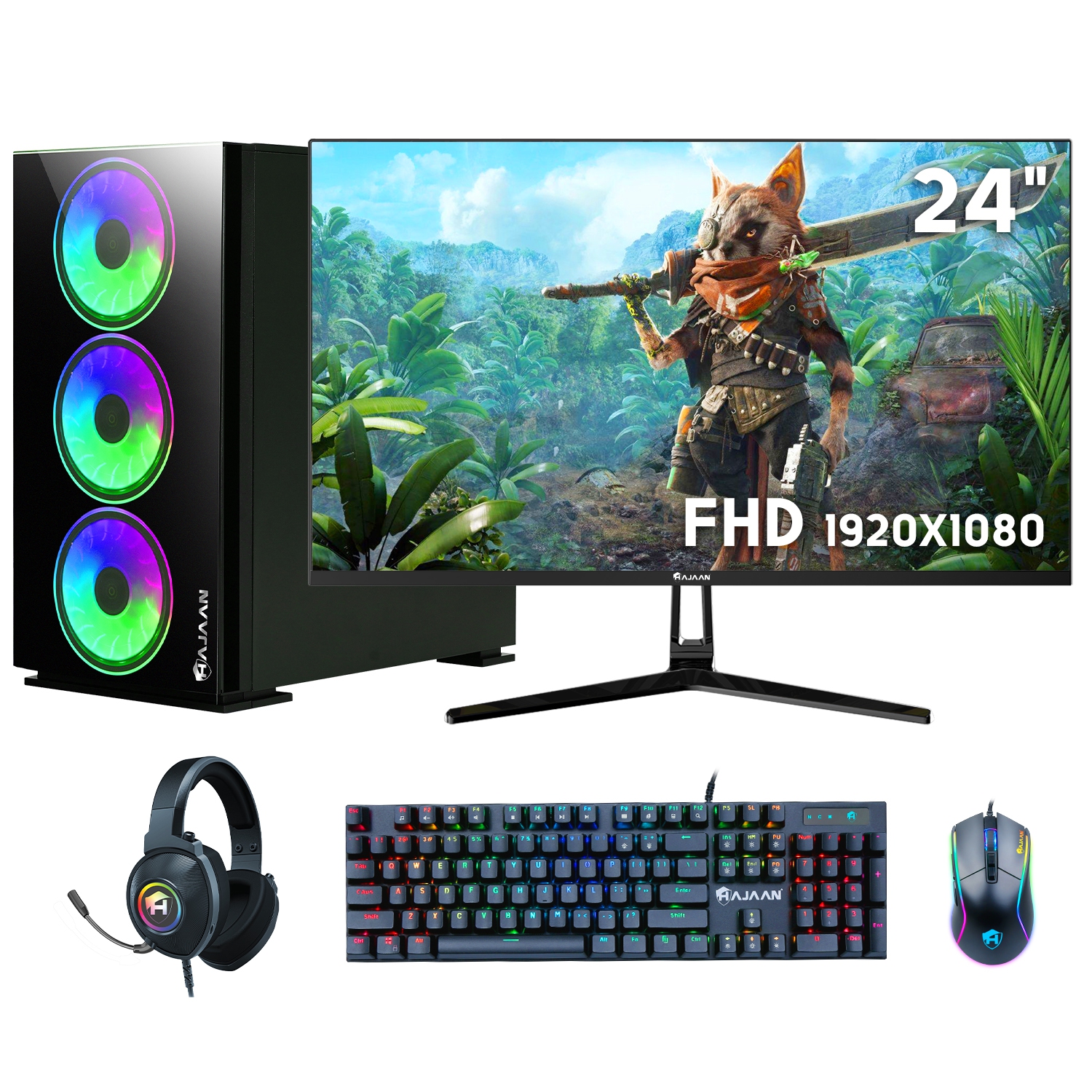 Refurbished (Excellent) Gaming PC Desktop Tower, Intel Core i7 3.6GHz, GeForce GTX 1650 4G, 32GB RAM 1TB SSD, 24″ Gaming Monitor, RGB Keyboard Mouse, WiFi Ready, Windows 10 Pro