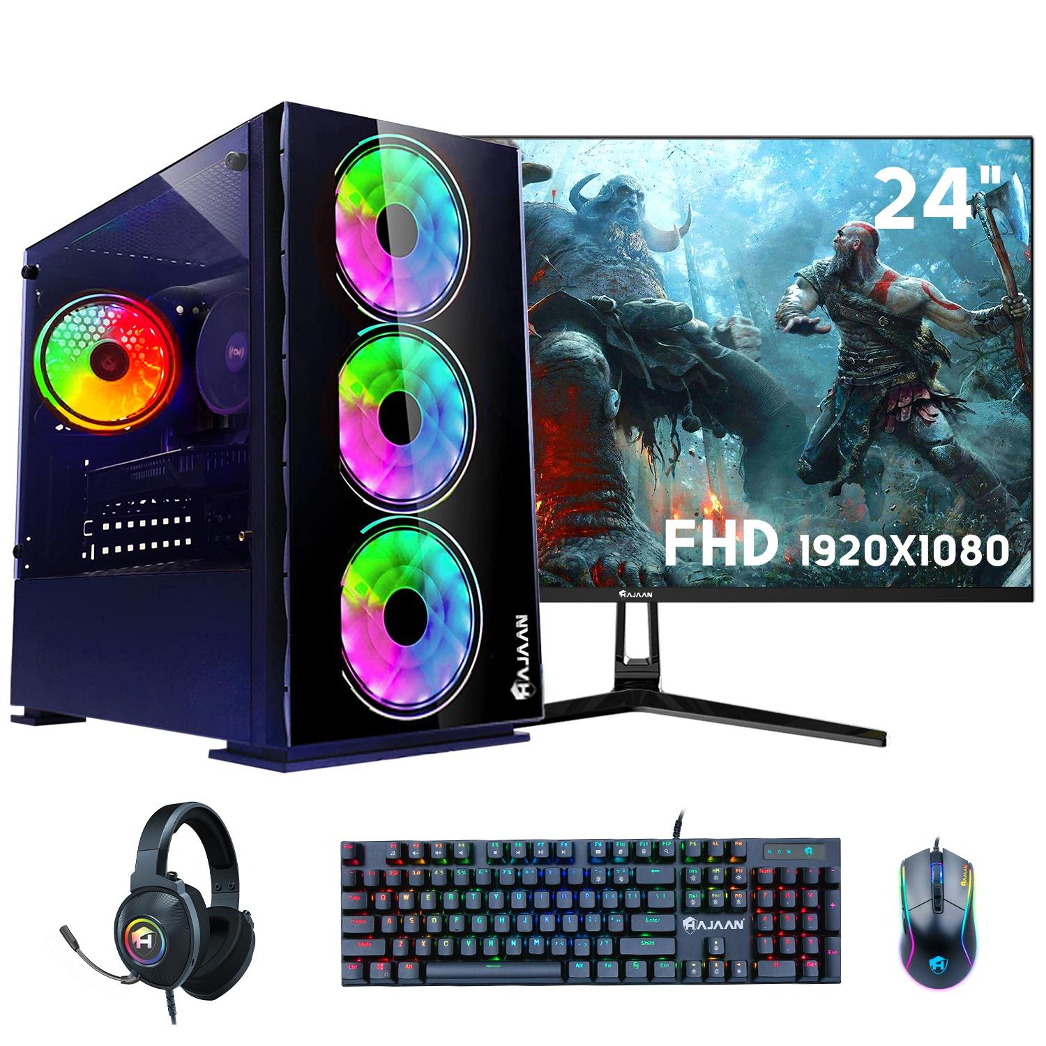 Refurbished (Excellent) Gaming PC Desktop Tower, Intel Core i7 3.6GHz, AMD Radeon RX 580 8GB, 32GB RAM 1TB SSD, 24″ Gaming Monitor, Gaming Keyboard Mouse, AC WiFi, W10P64