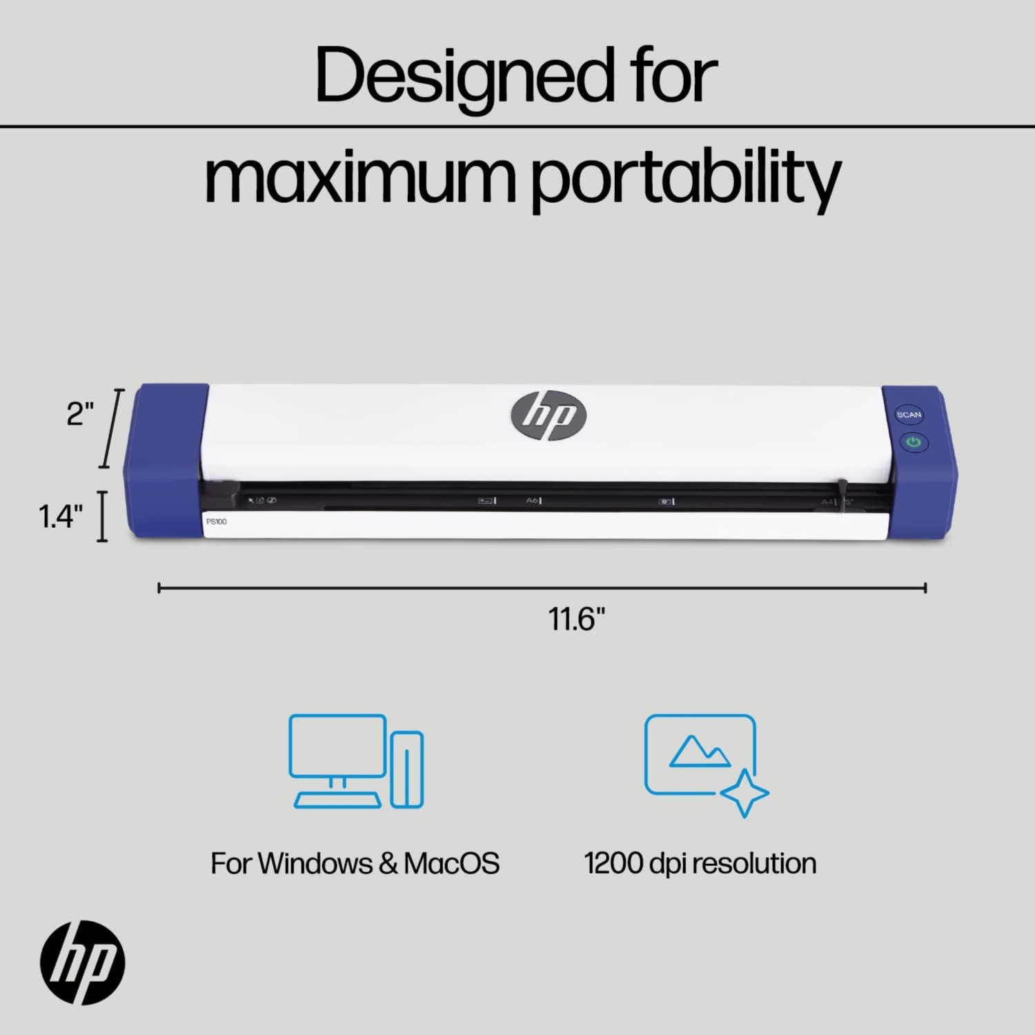 HP USB Document Scanner & Photo Scanner for 1-Sided Sheetfed Digital Scanning, White