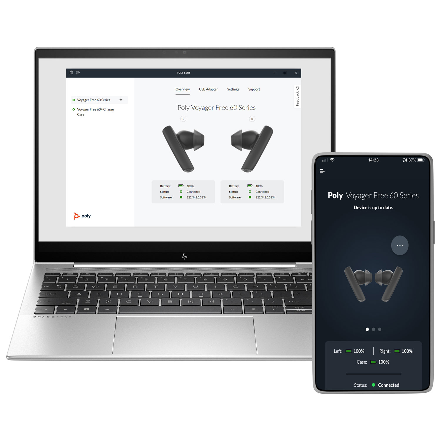 Écouteurs boutons 100 % sans fil à suppression du bruit Voyager Free 60+ UC de Plantronics - Noir