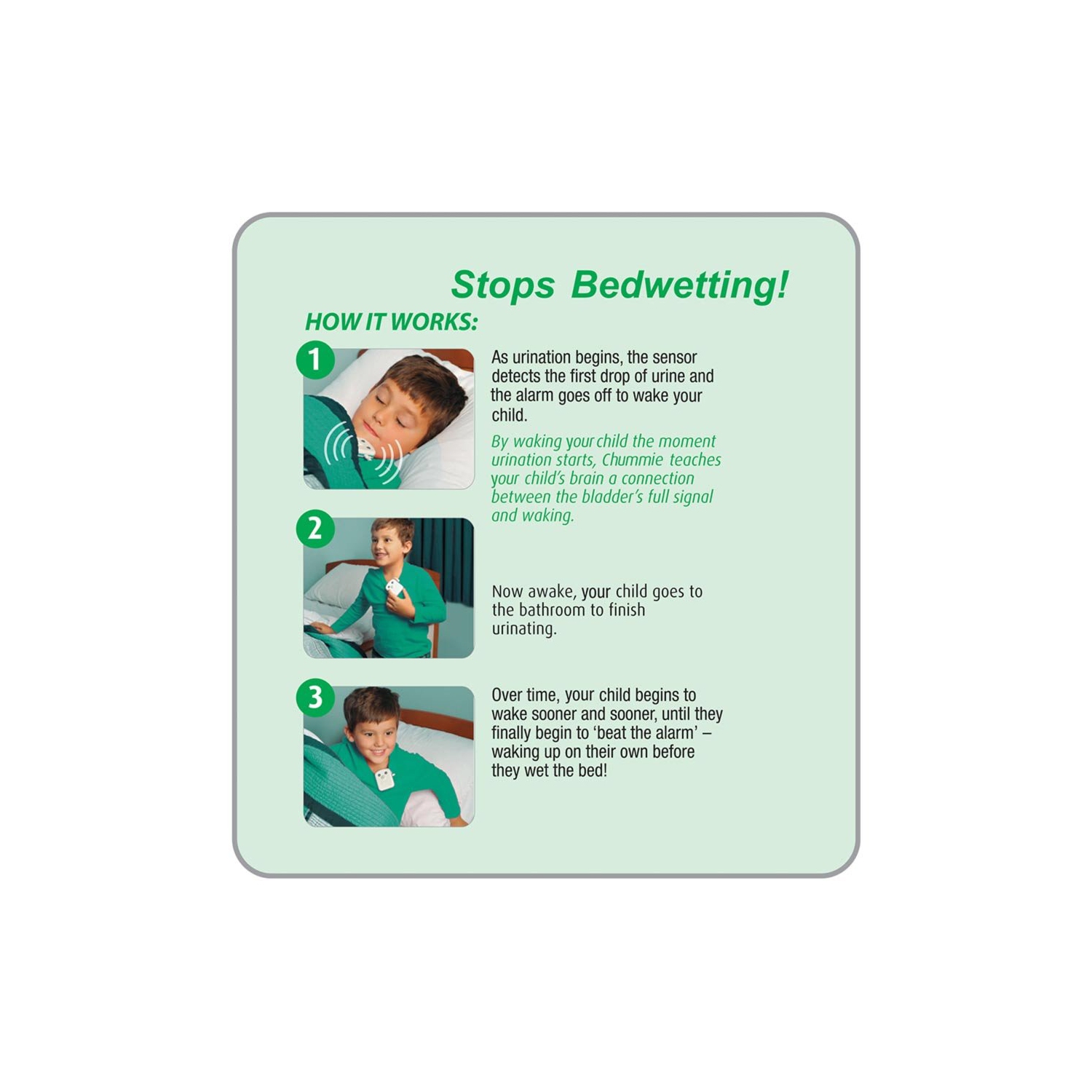 Chummie Premium alarme de mouillage de lit pour les personnes qui dorment profondément - système primé et cliniquement éprouvé avec sons forts,