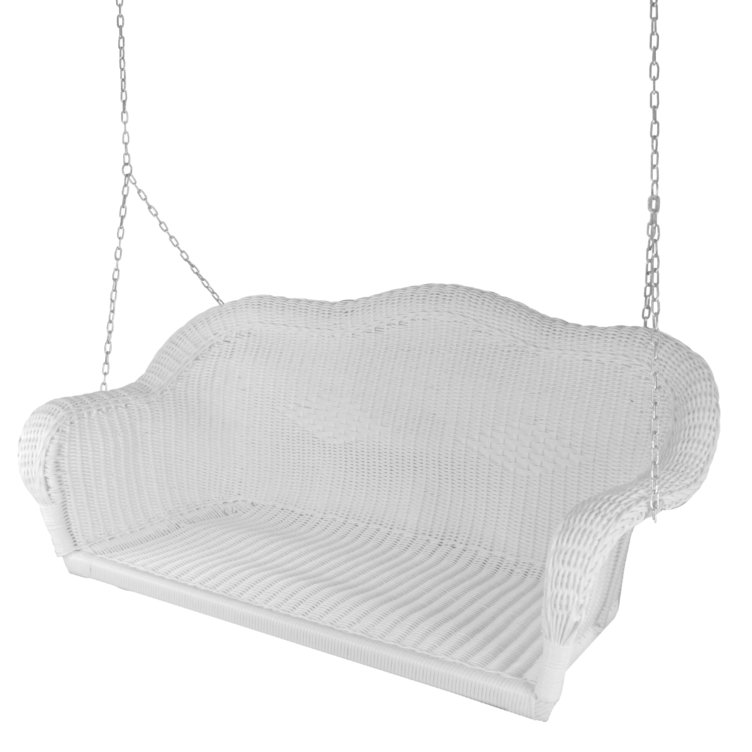 50" White Stripe Outdoor Patio Resin Wicker Swing with Chain
